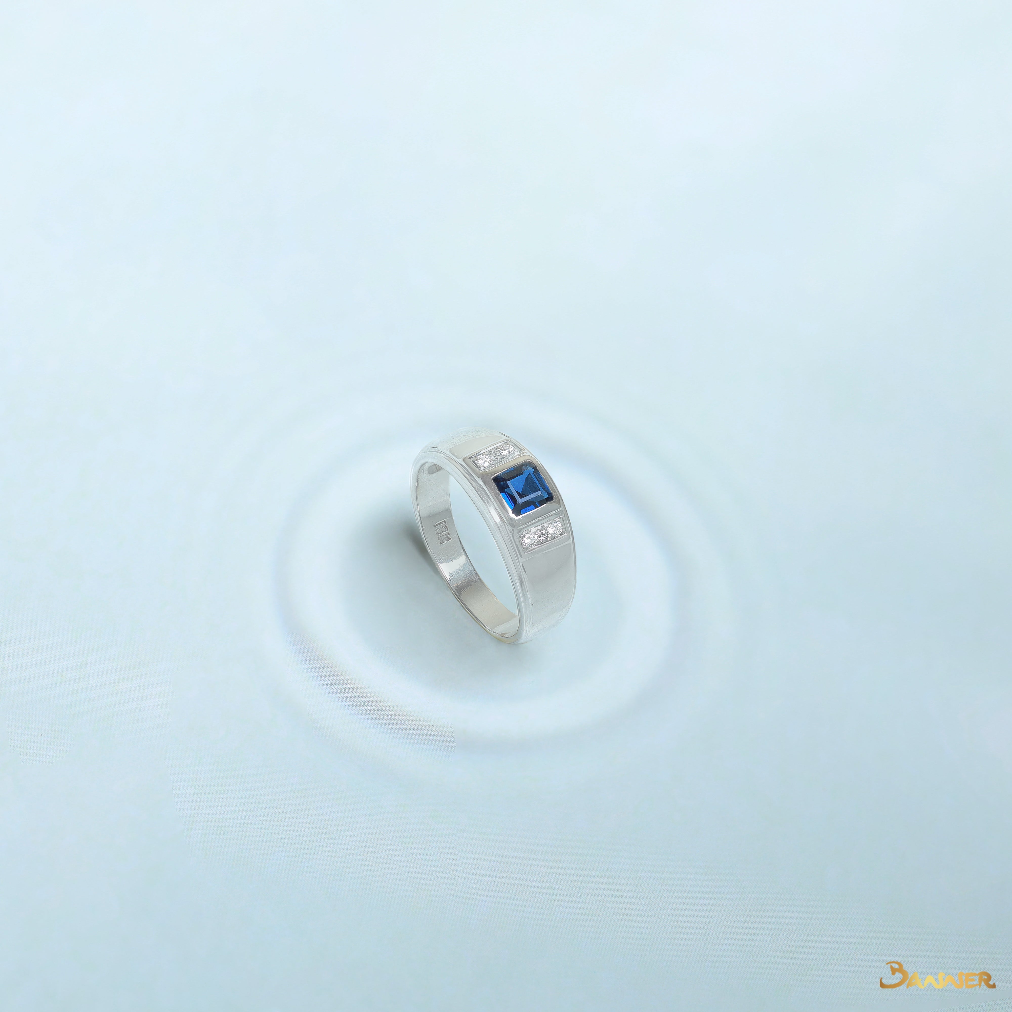 Sapphire Emerald Cut and Diamond Men Ring