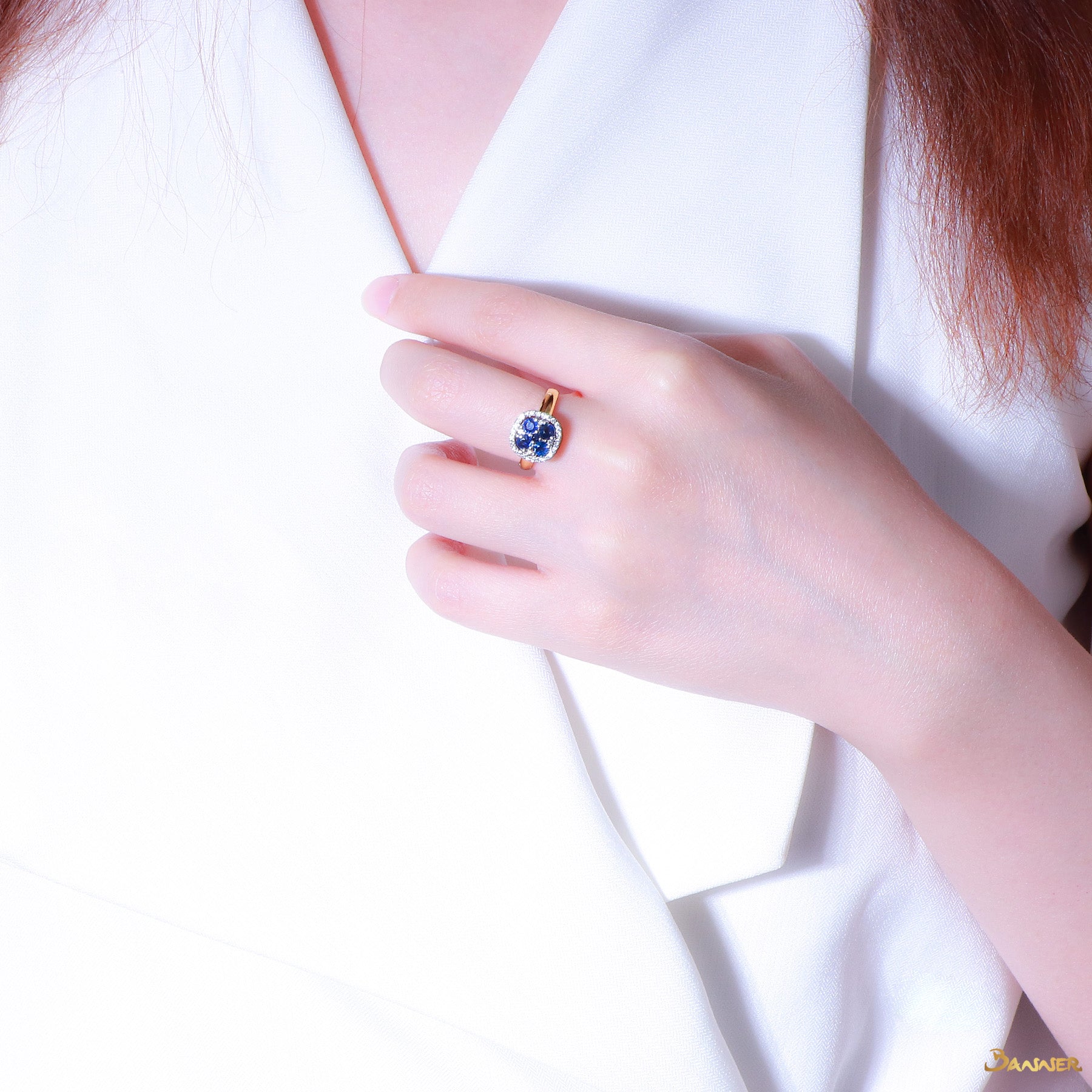 Sapphire and Diamond Flower Ring