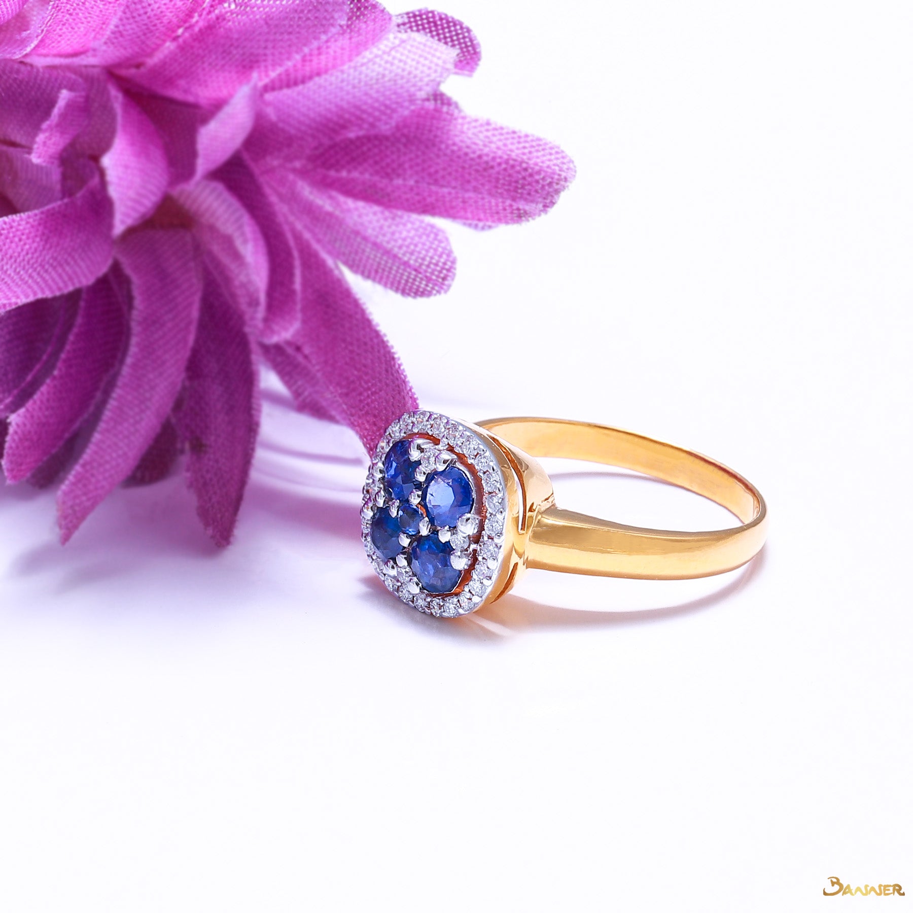 Sapphire and Diamond Flower Ring