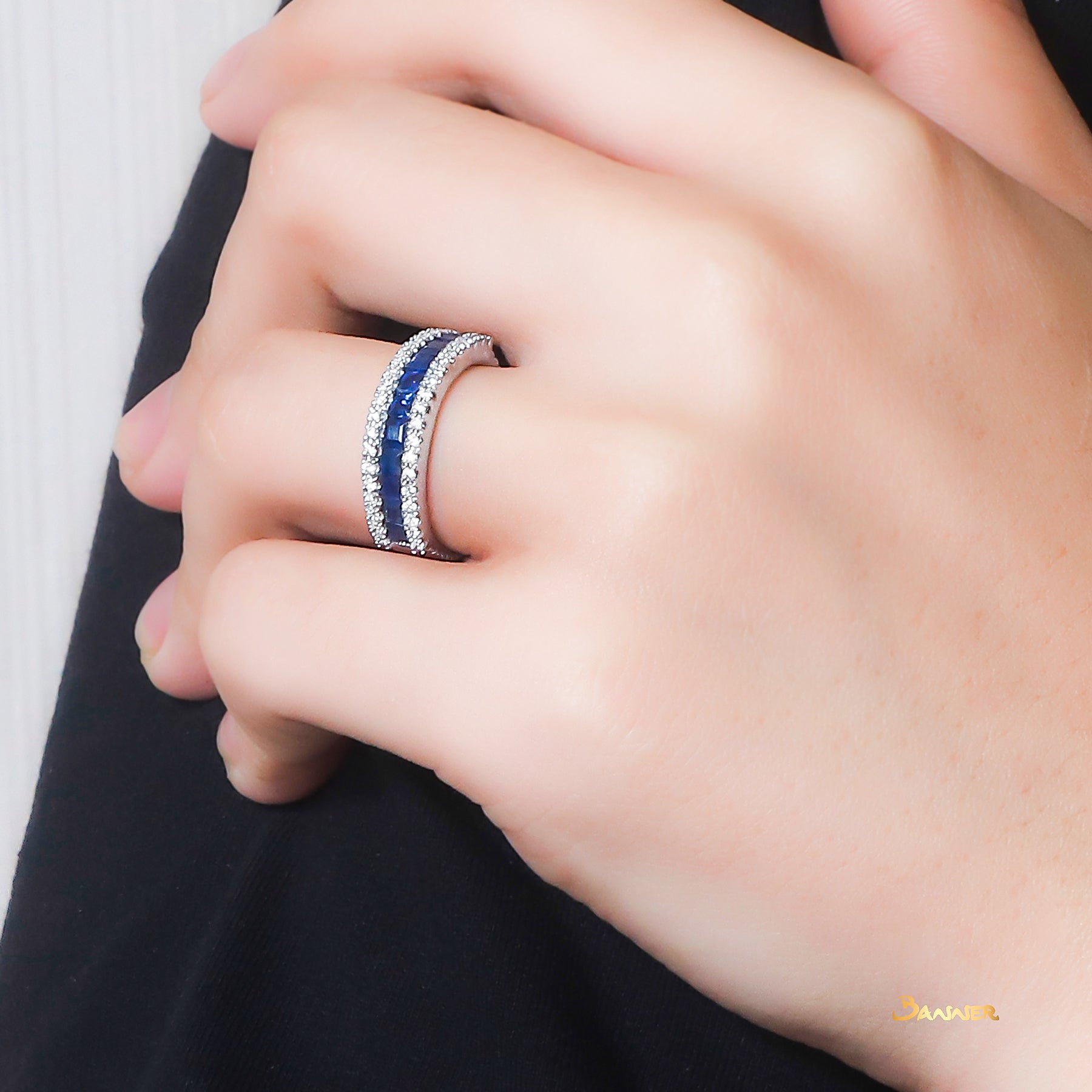 Emerald-cut Sapphires and Diamond Tier Ring