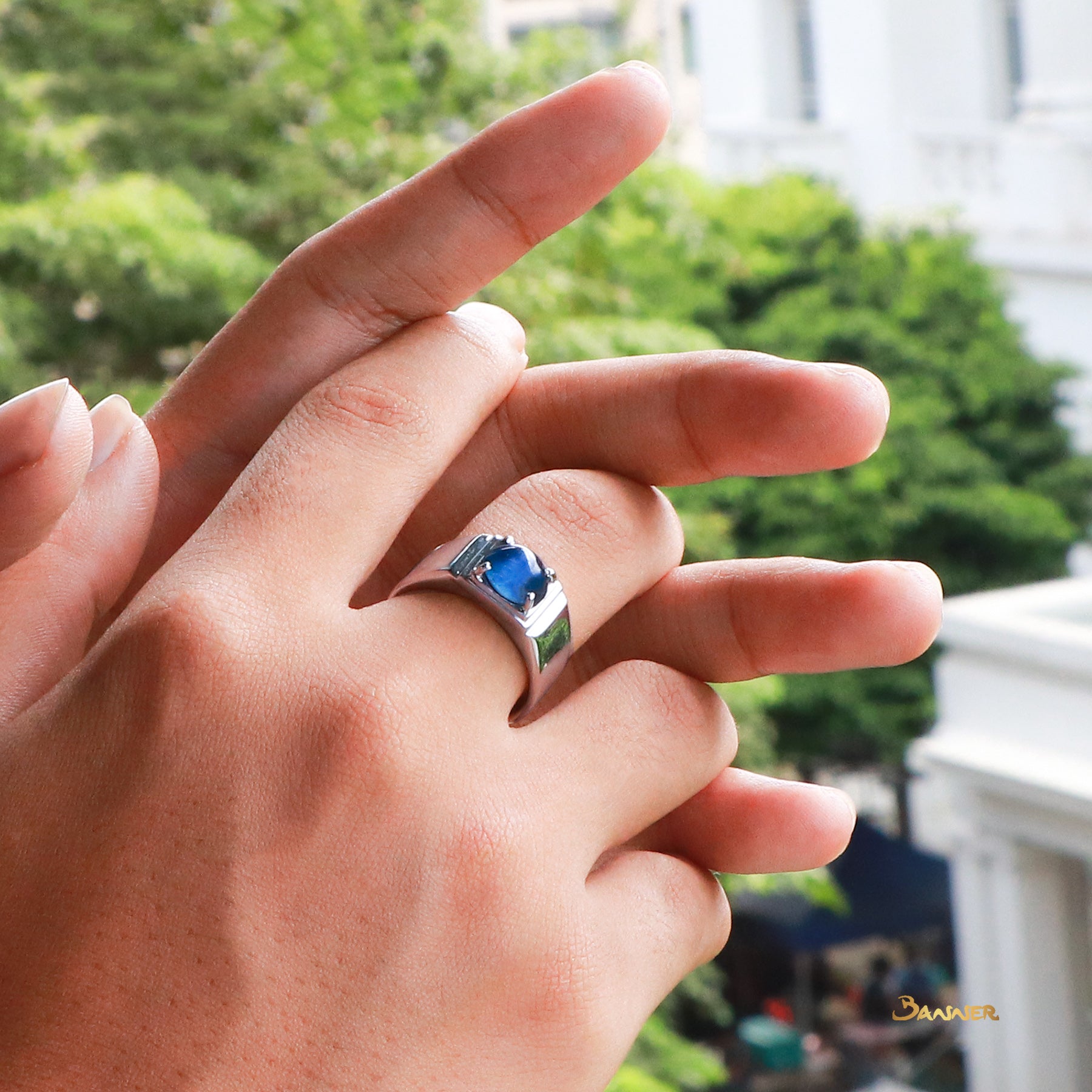 Sapphire Cabochon  Men's Ring