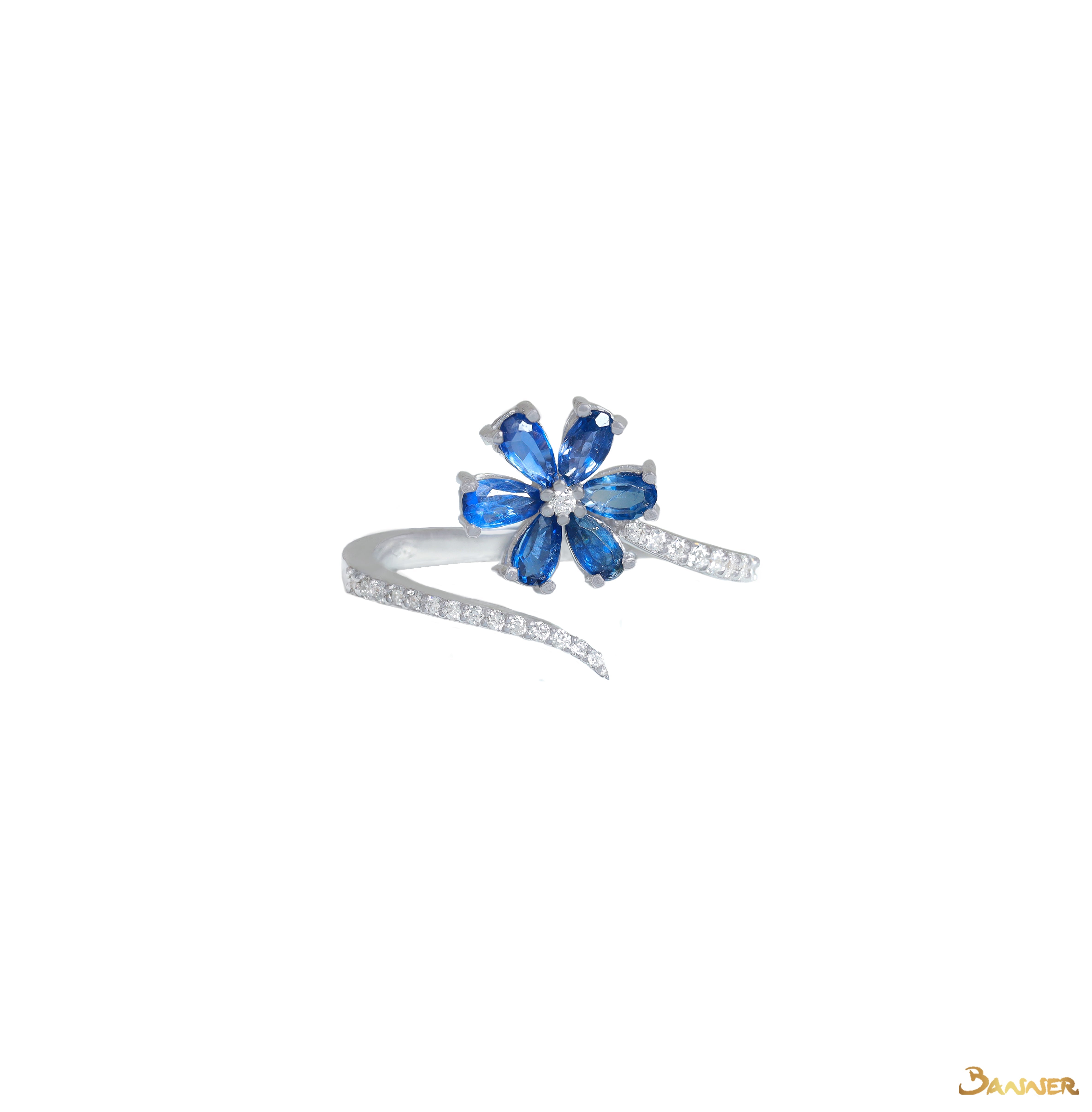 Sapphire and Diamond Floral Bypass Ring