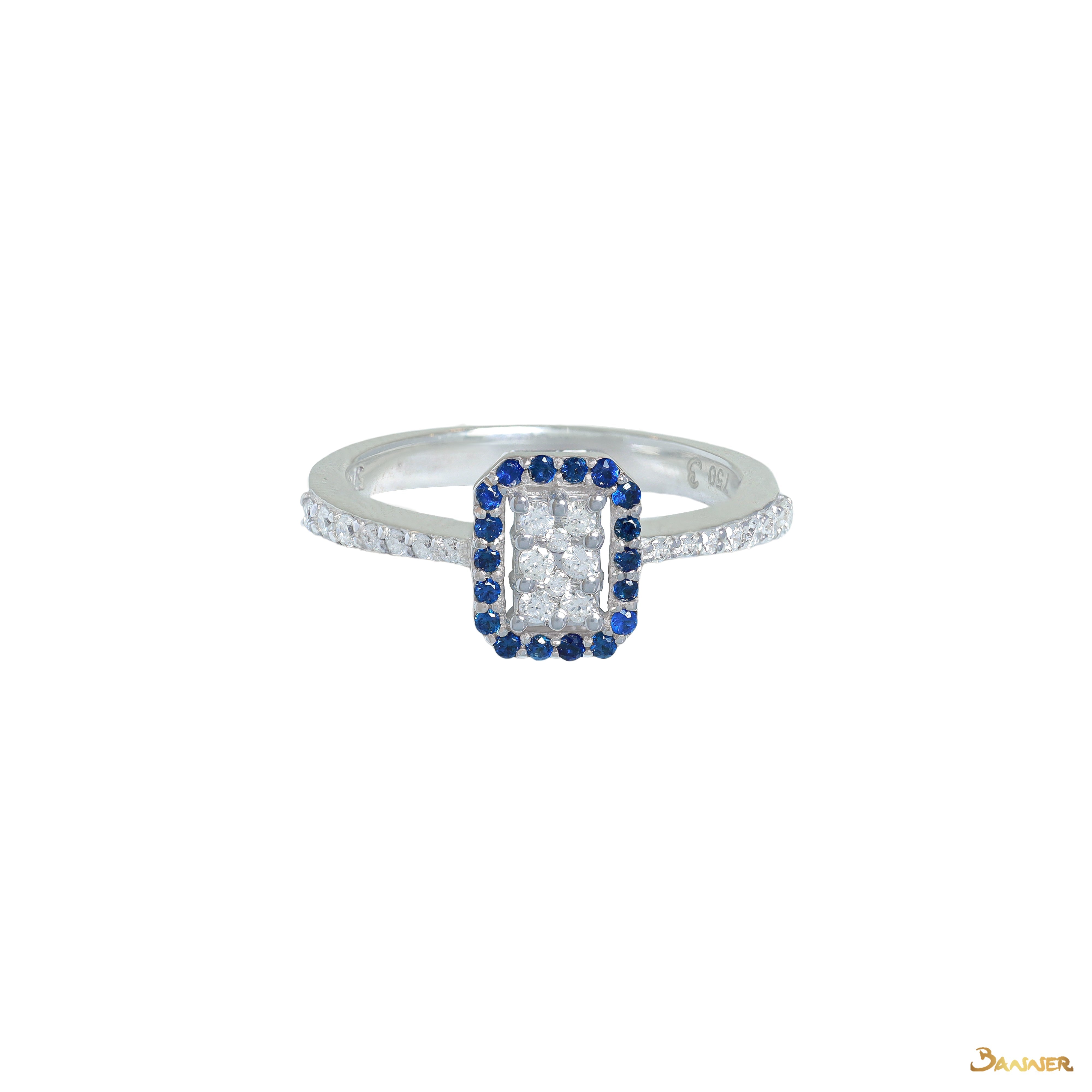 Sapphire and Diamond Cushion Halo Ring