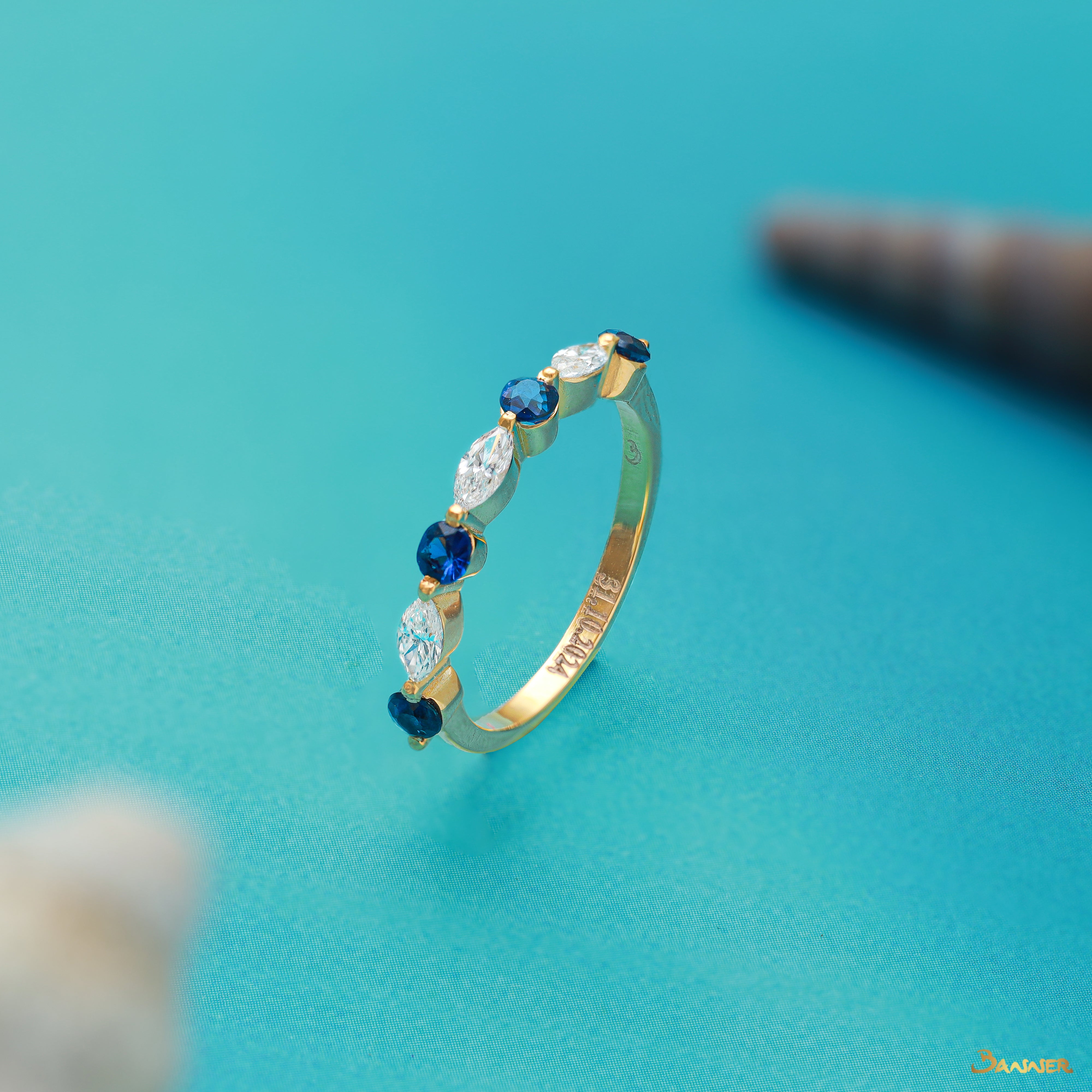 Sapphire and Marquise Diamond Alternate Ring