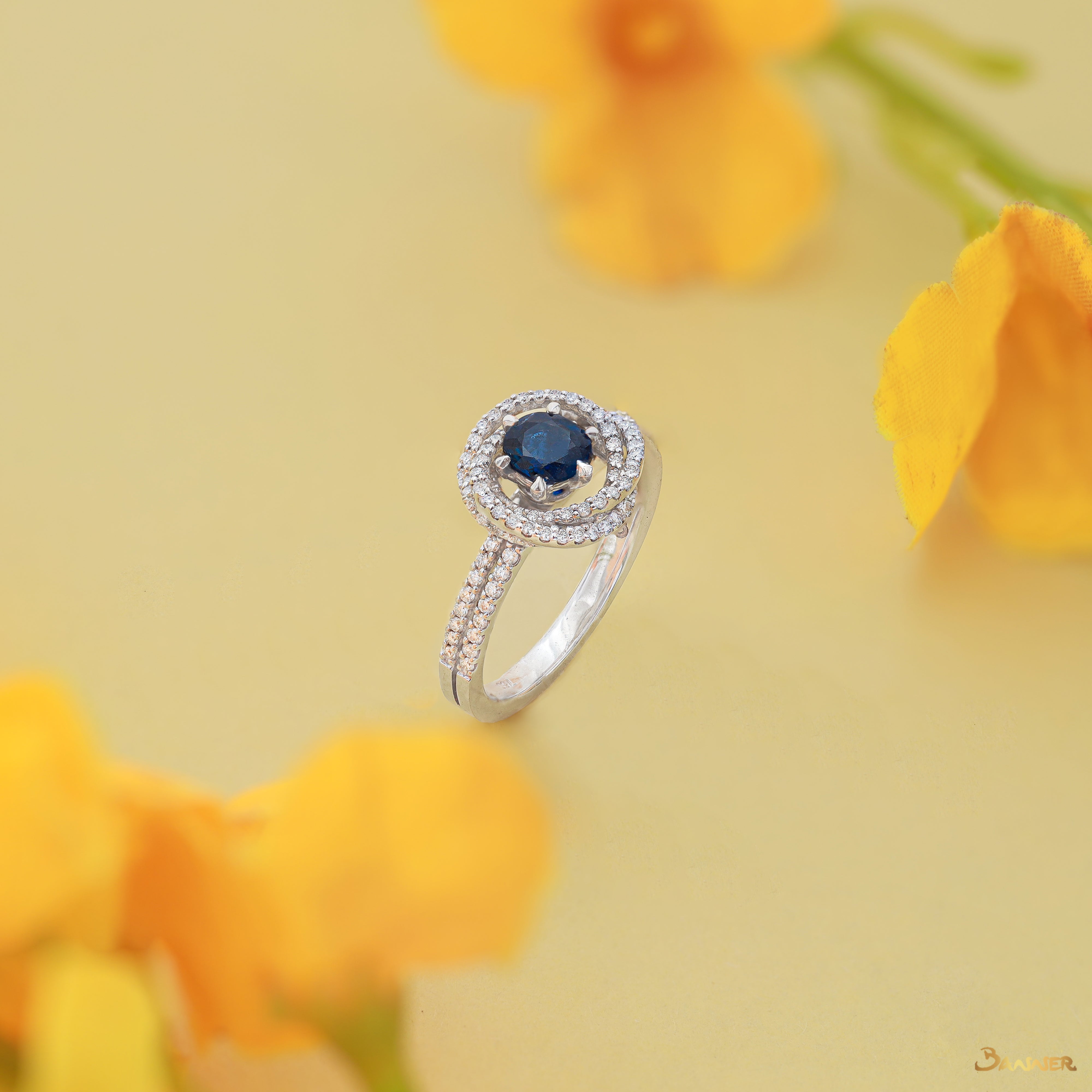 Sapphire and Diamond Rose Ring