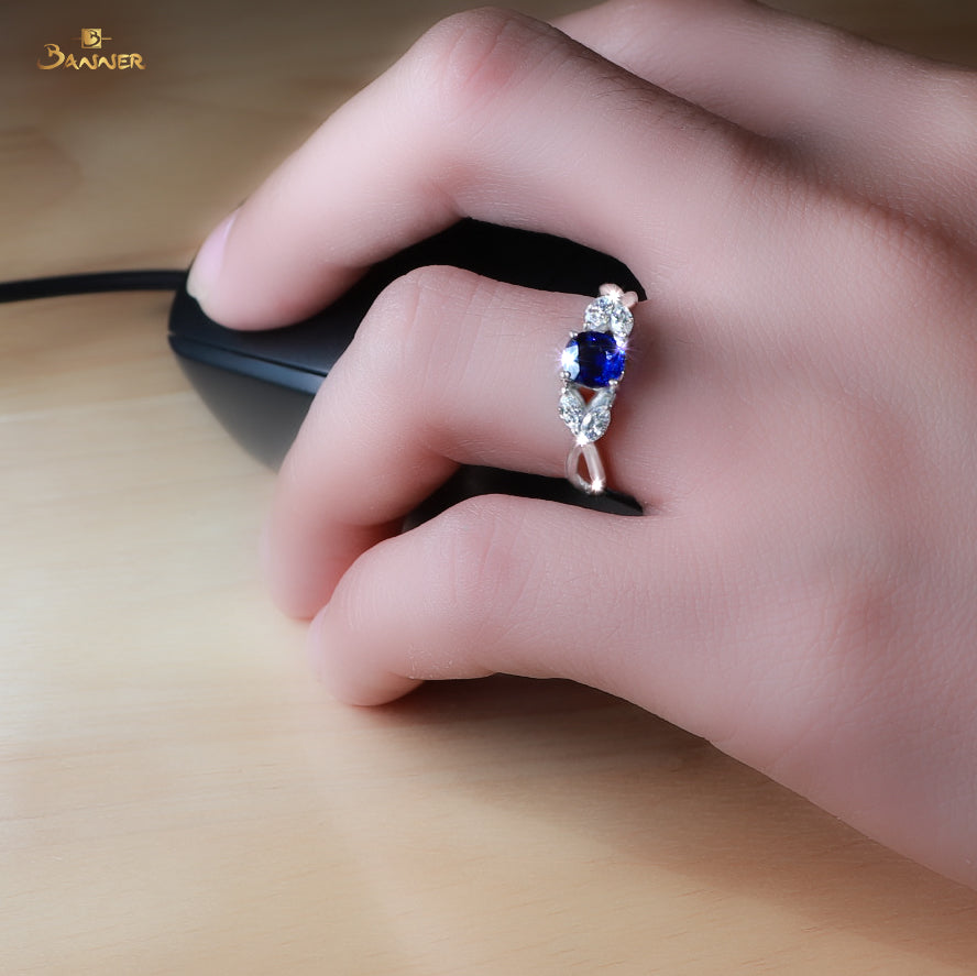 Sapphire and Diamond Floral Vine Ring