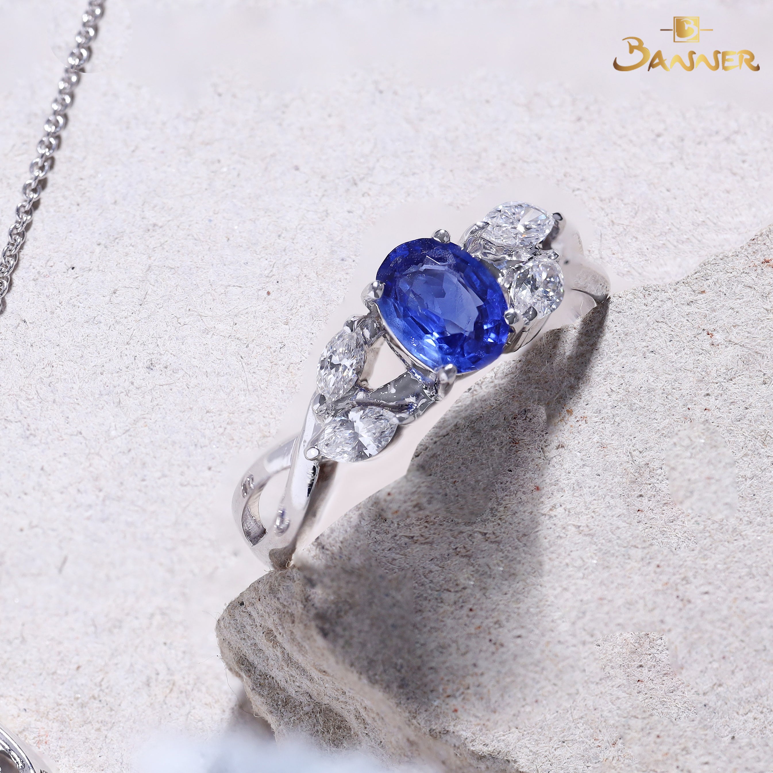 Sapphire and Diamond Floral Vine Ring