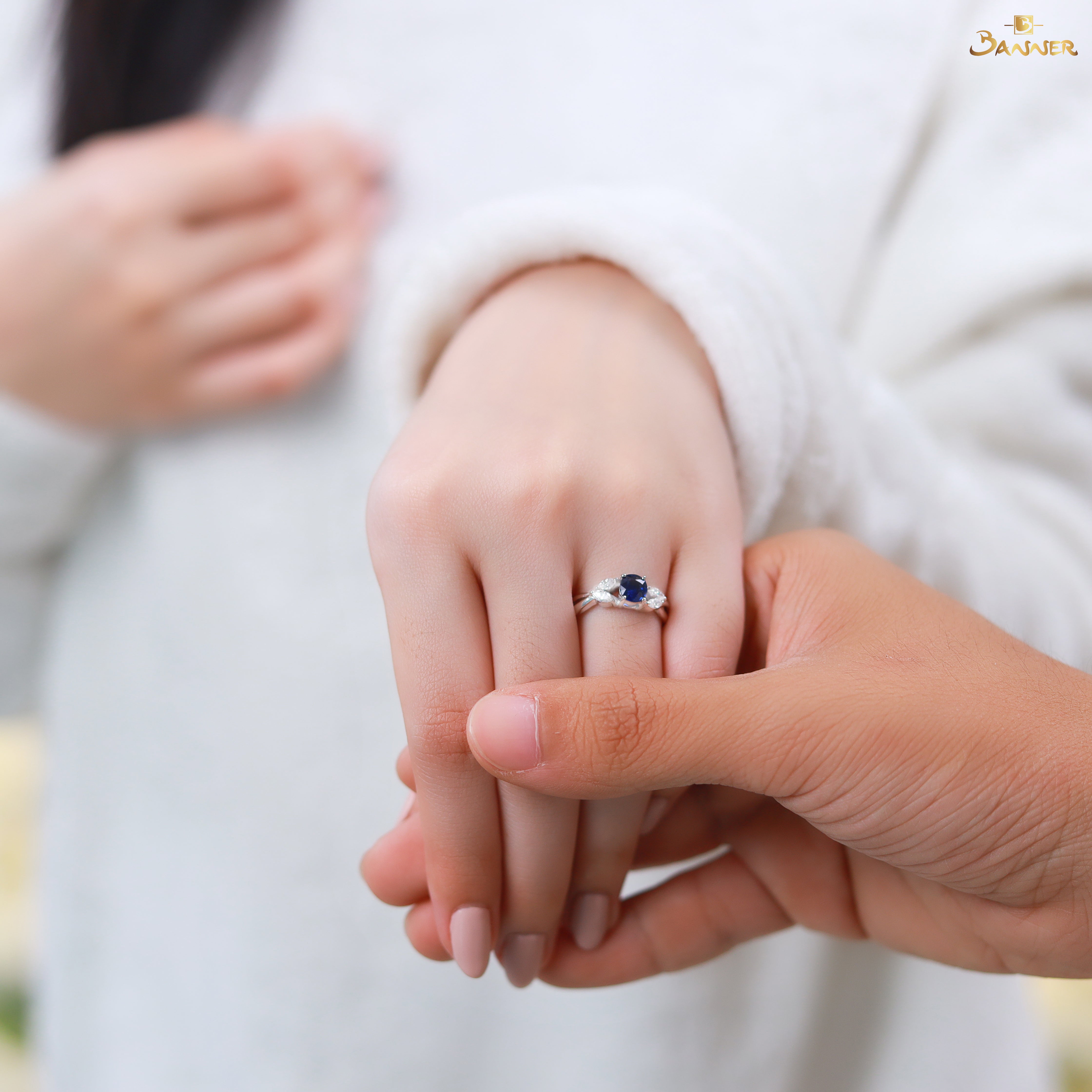 Sapphire and Diamond Floral Vine Ring