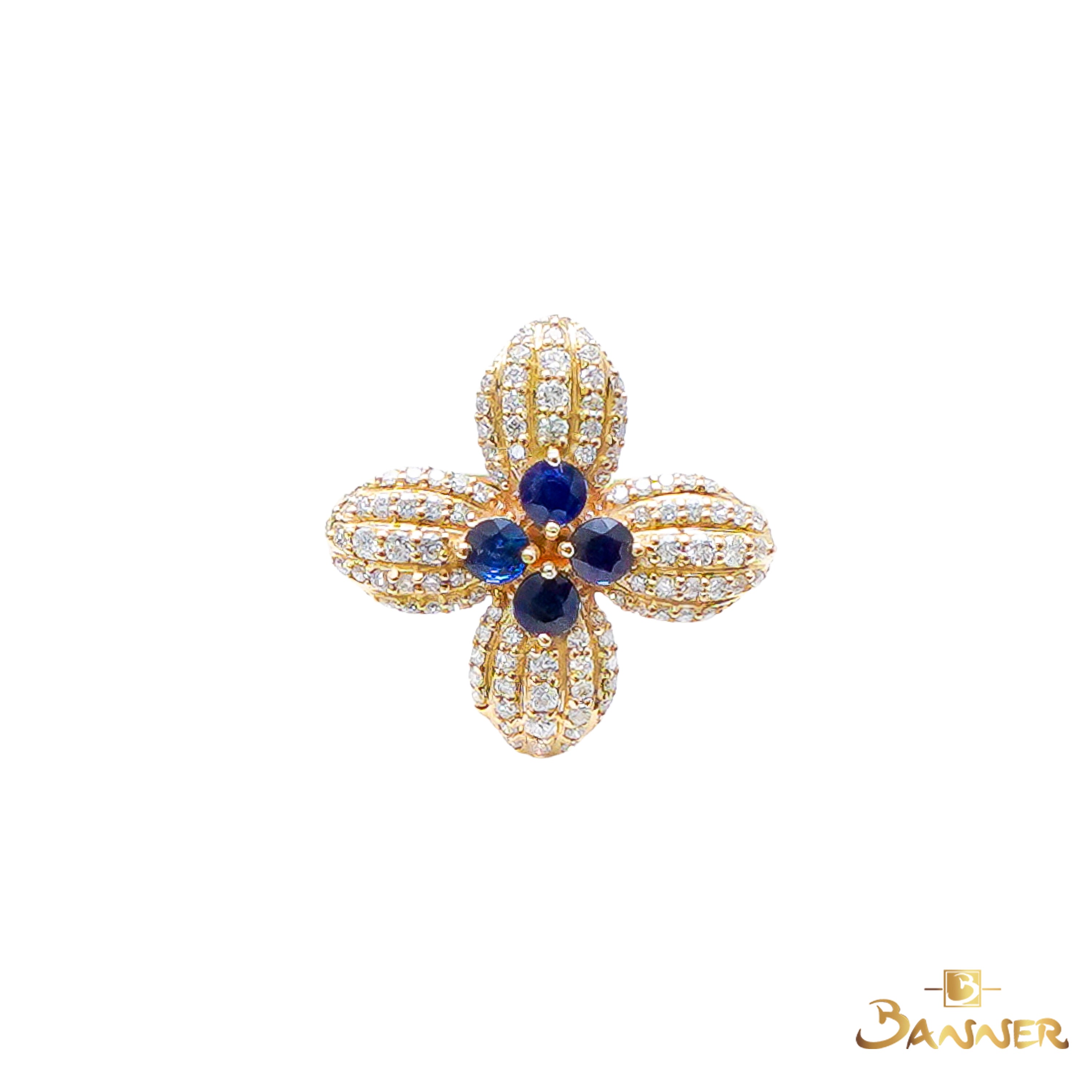 Sapphire and Diamond Lotus Ring