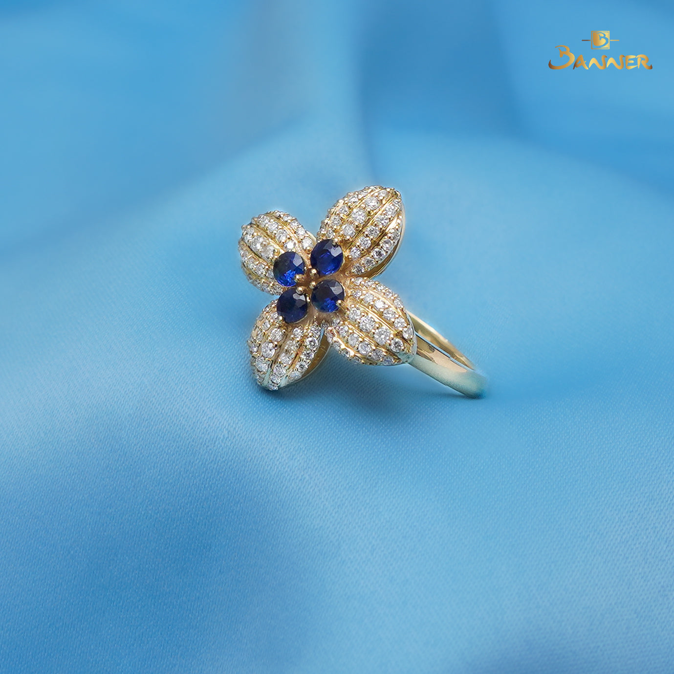 Sapphire and Diamond Lotus Ring