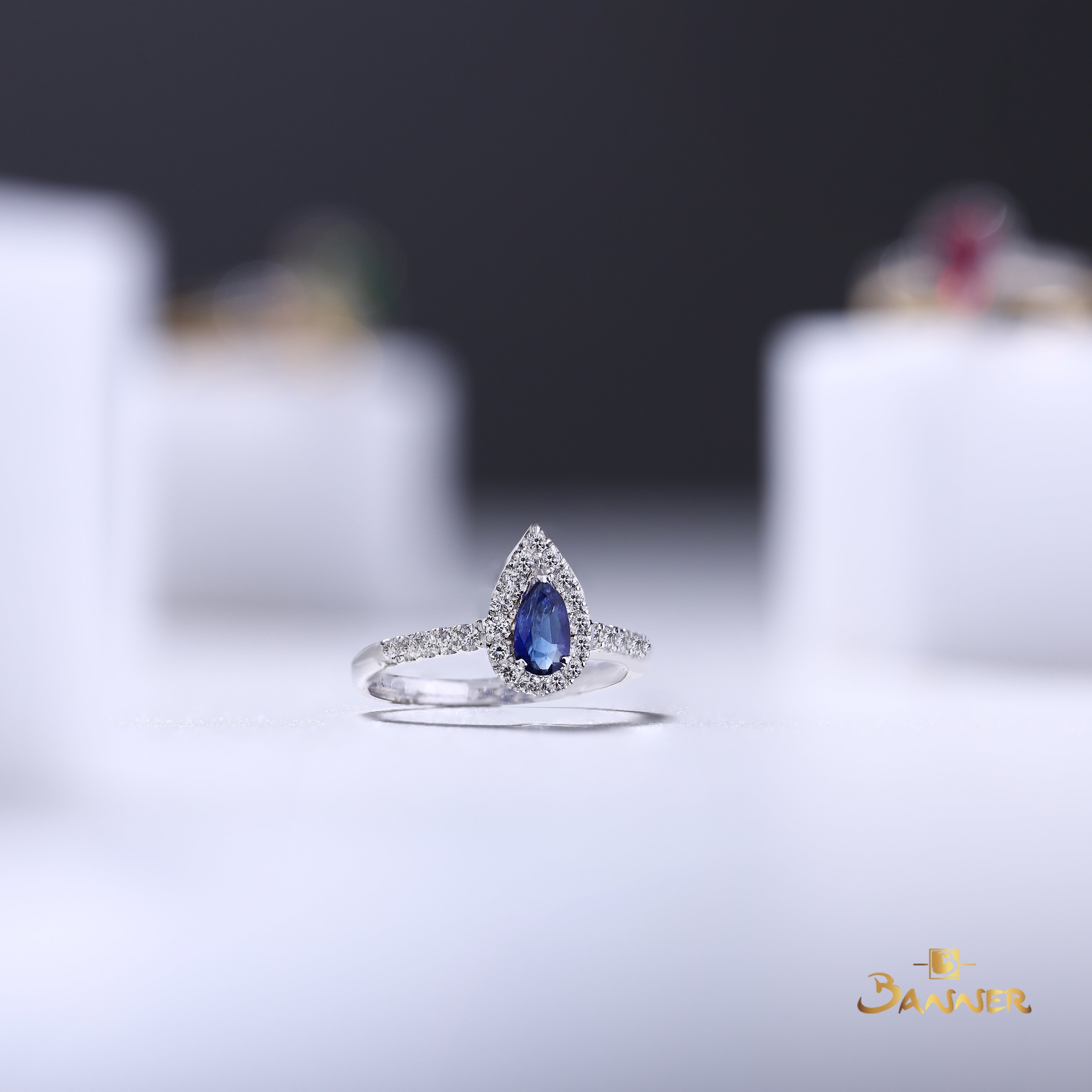 Sapphire and Diamond Droplet Ring
