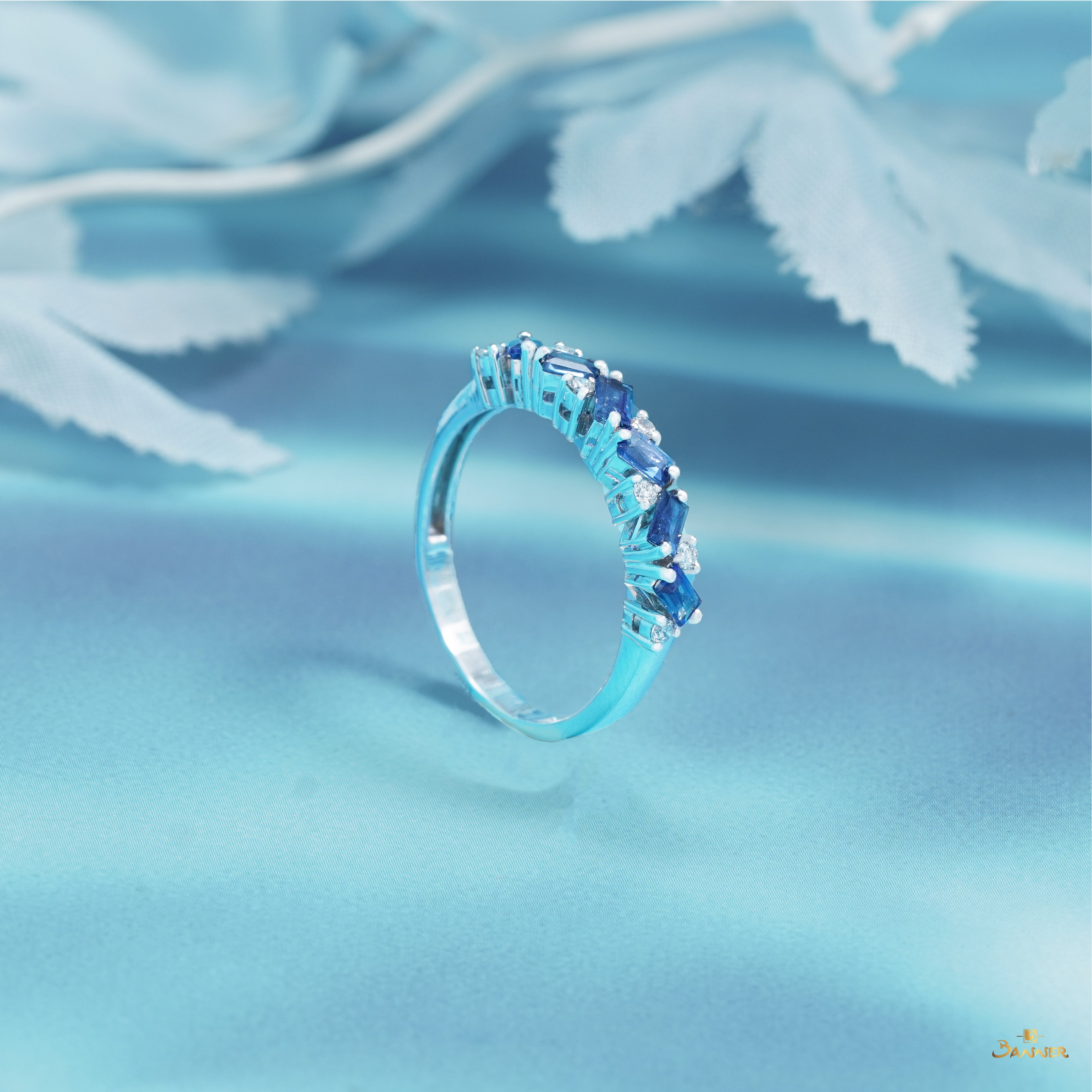 Sapphire Baguette and Diamond Pave Ring