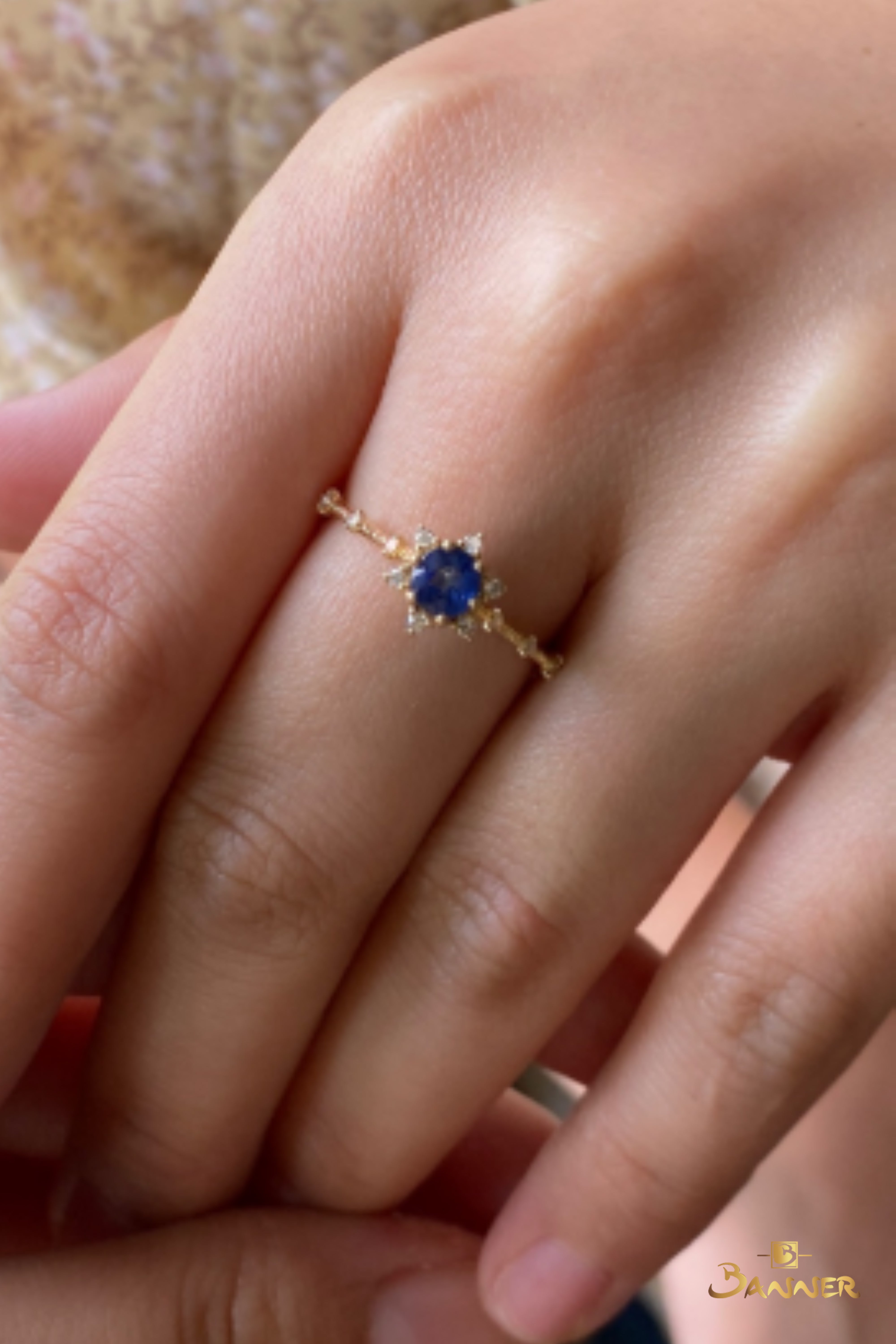 Sapphire and Diamond Blue Blossom Ring
