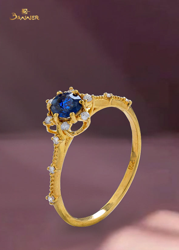 Sapphire and Diamond Blue Blossom Ring
