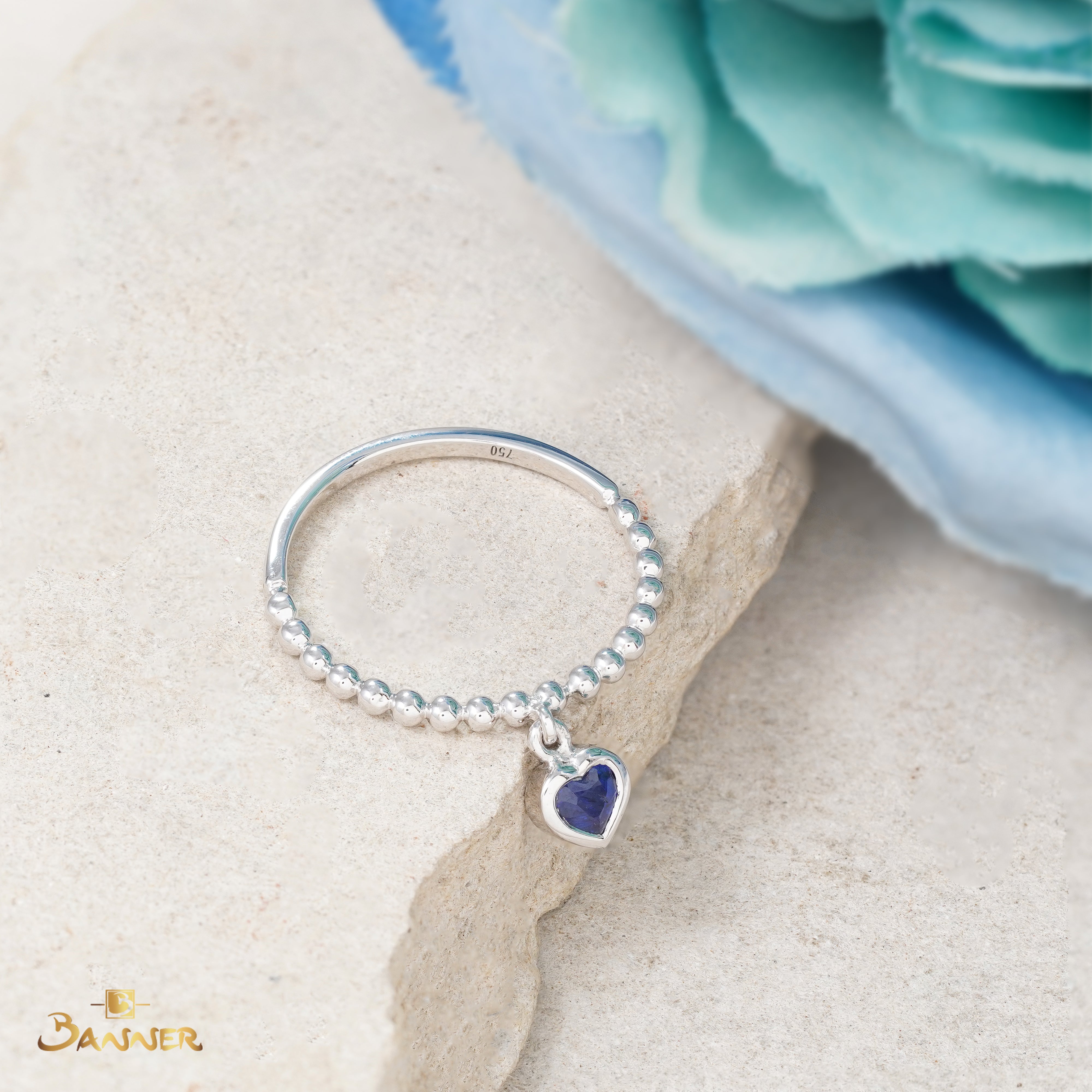 Sapphire Heart Dangle Ring