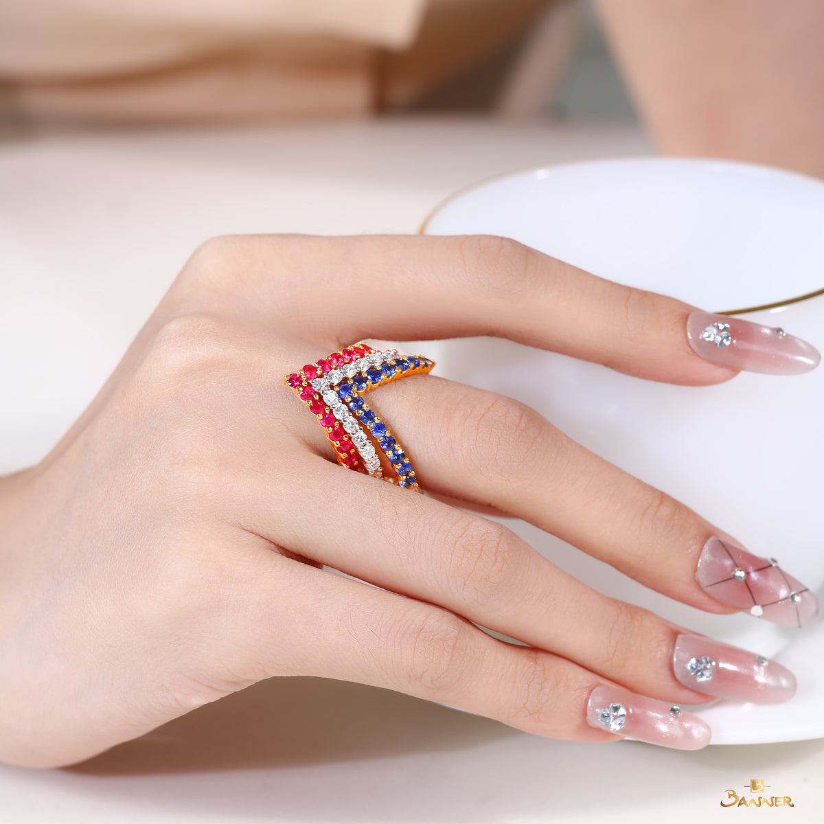 Sapphire Chevron  Ring