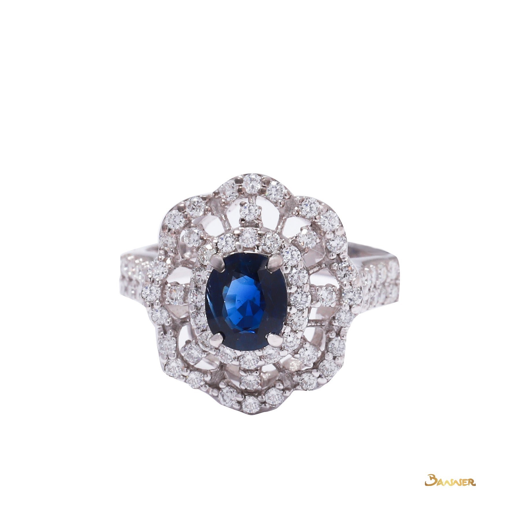 Sapphire and Diamond Floral Ring