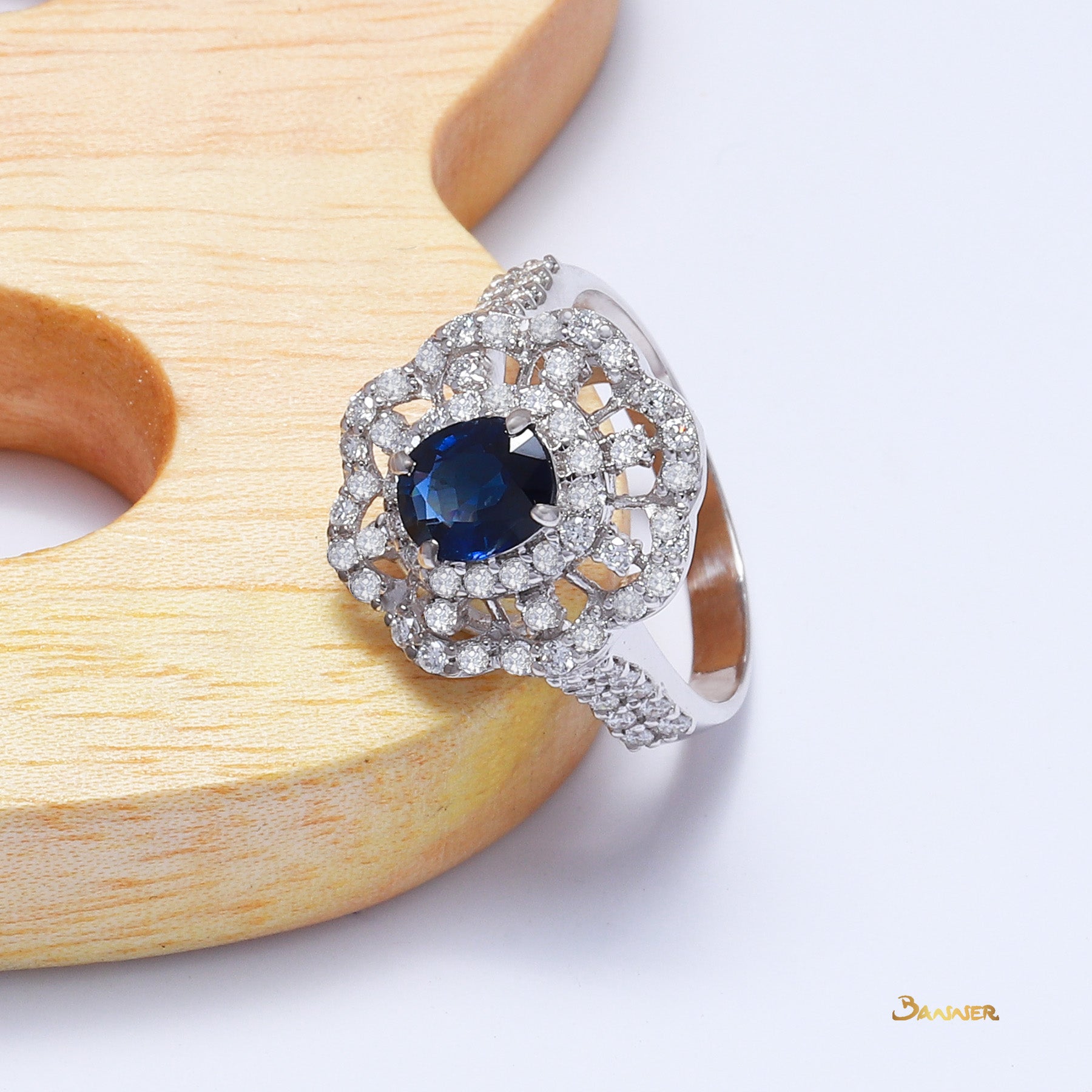 Sapphire and Diamond Floral Ring