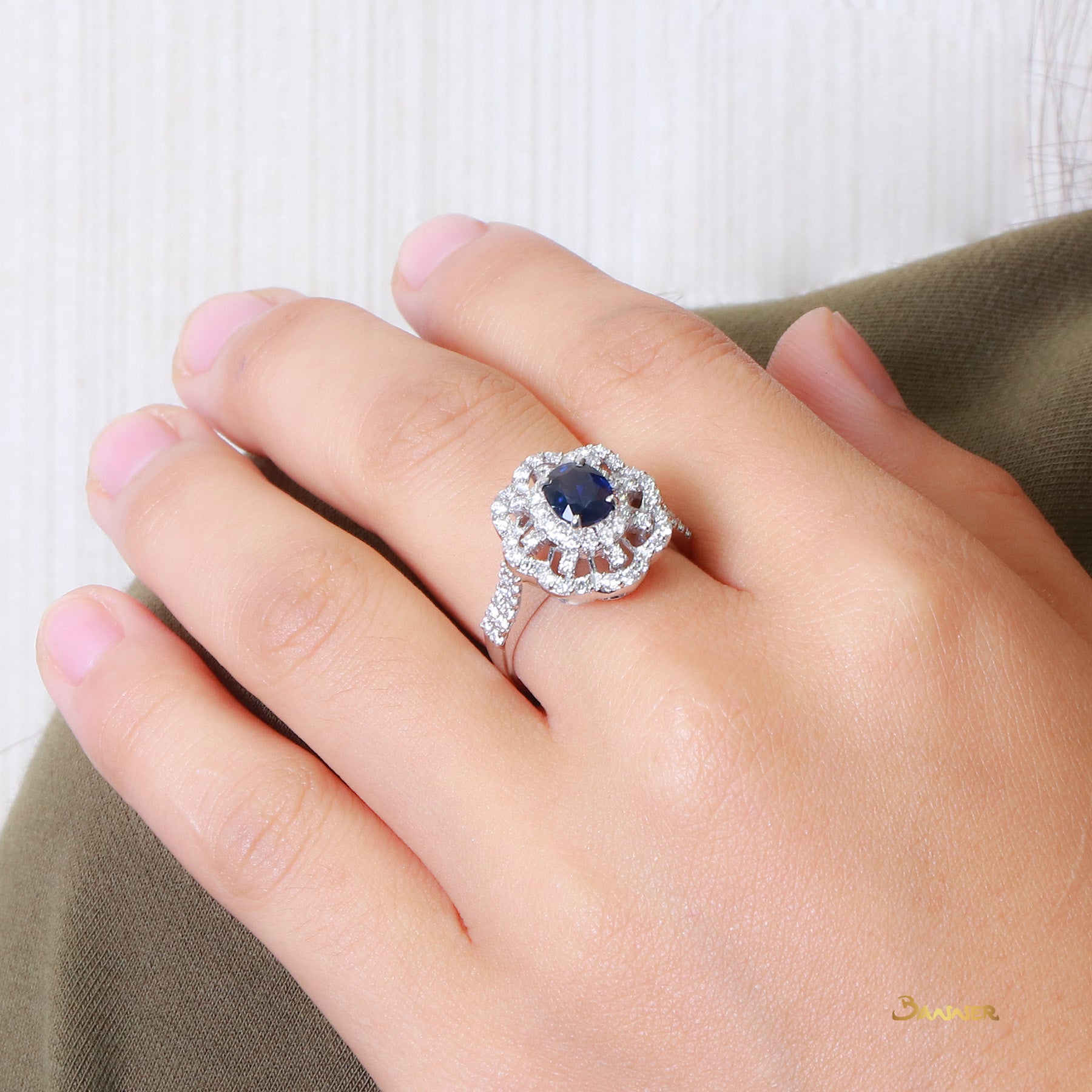 Sapphire and Diamond Floral Ring