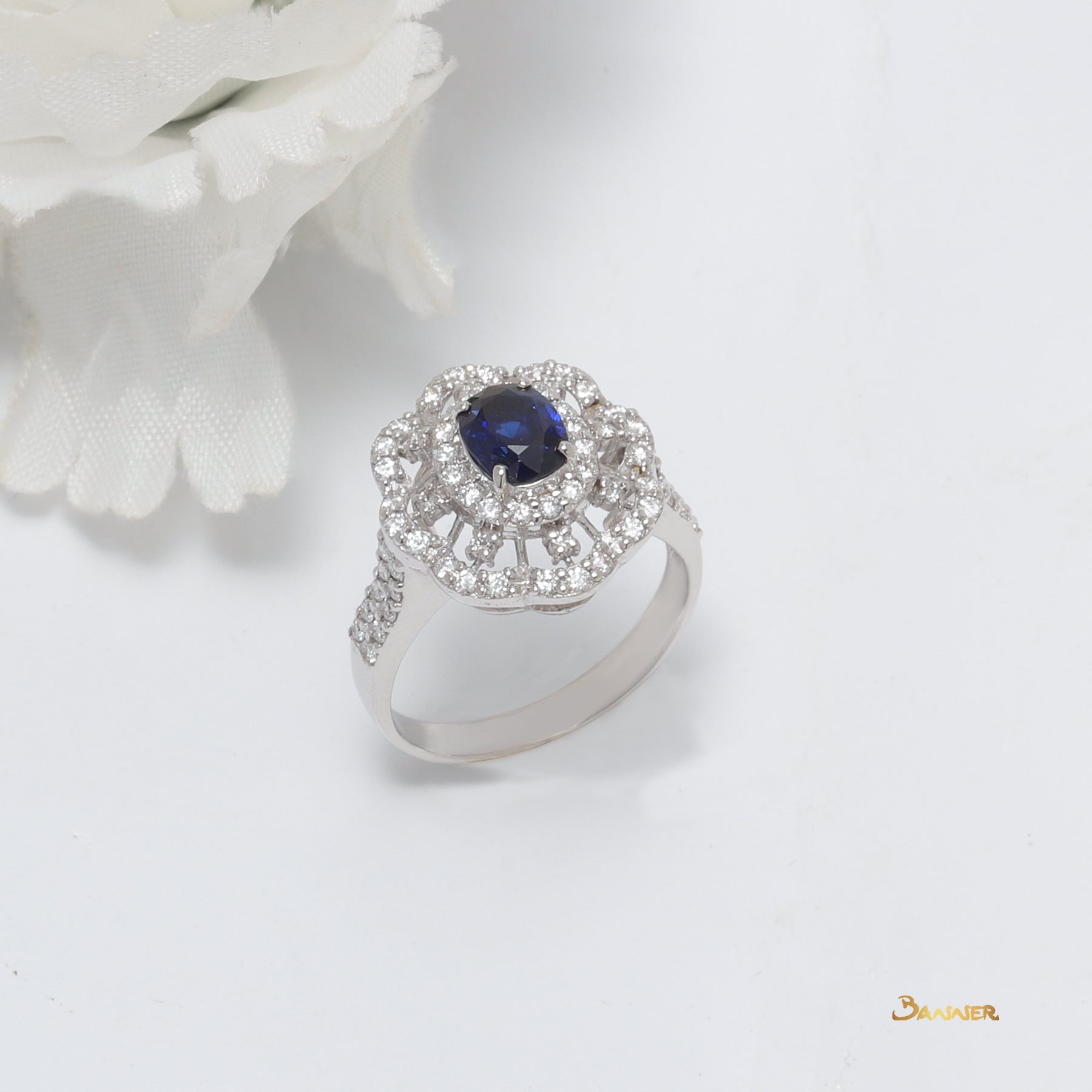 Sapphire and Diamond Floral Ring