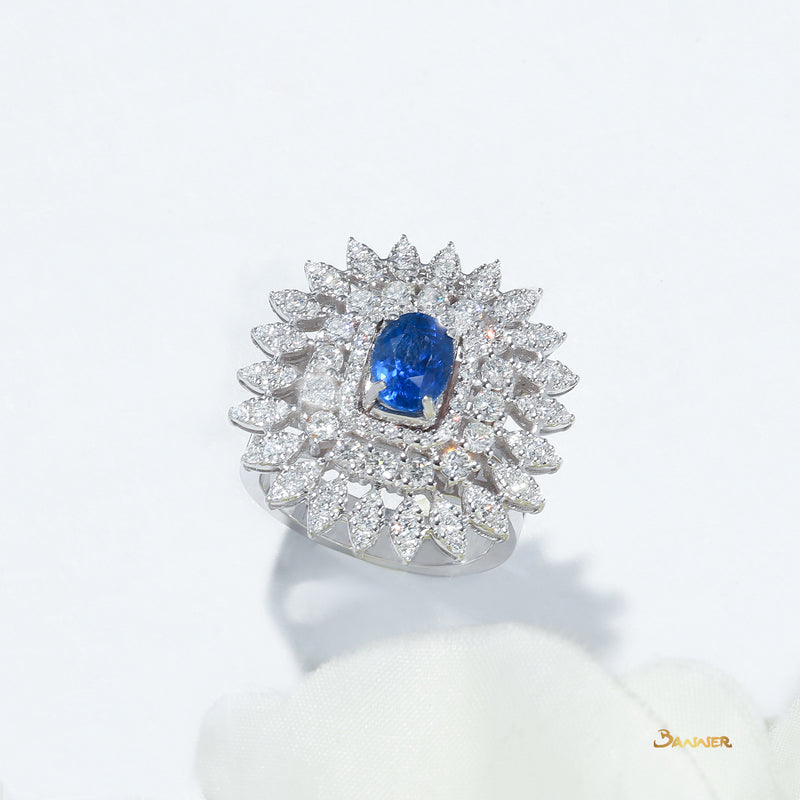 Sapphire and Diamond Double Halo Floral Ring