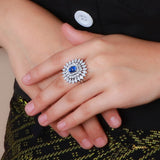 Sapphire and Diamond Double Halo Floral Ring