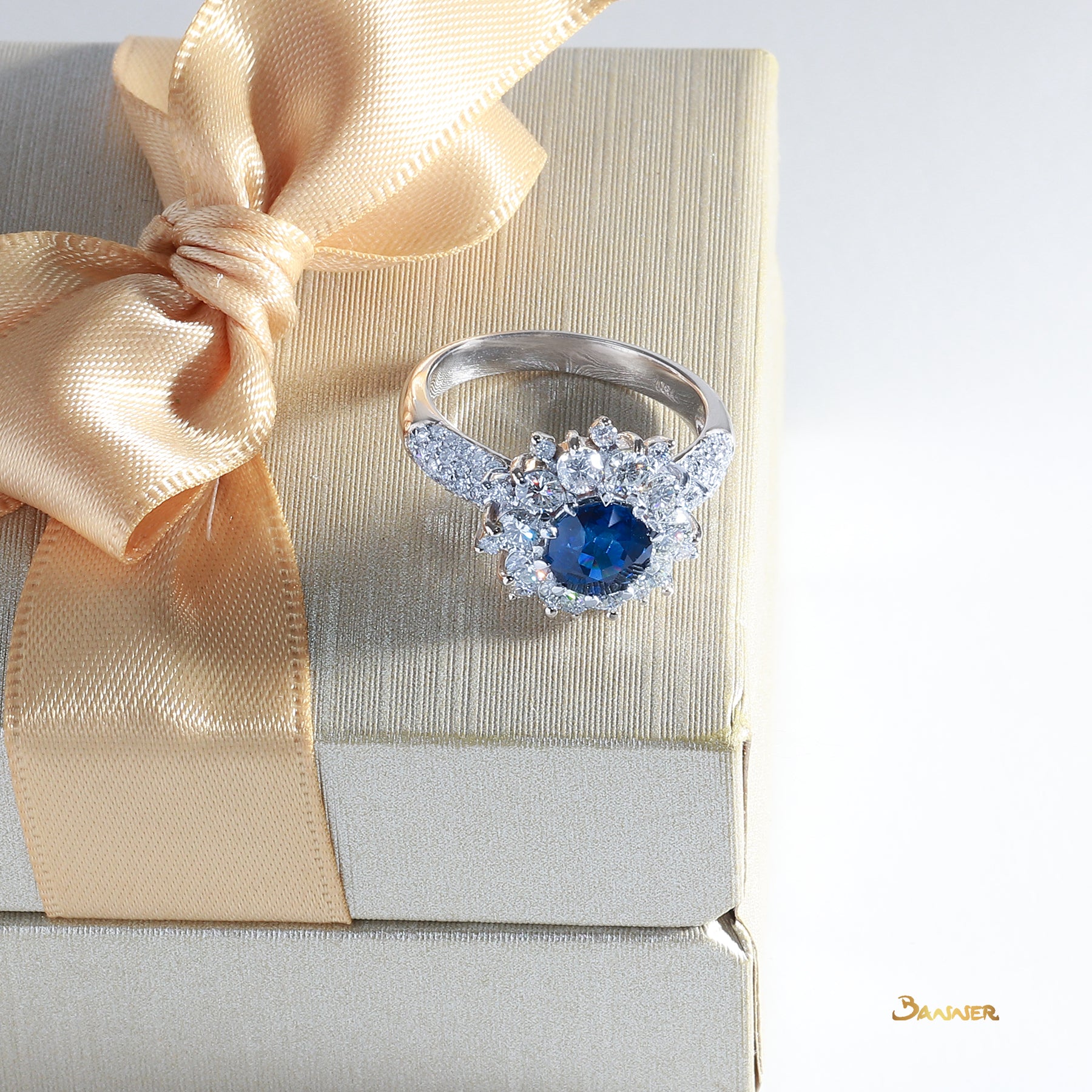 Sapphire and Diamond Sunflower Ring