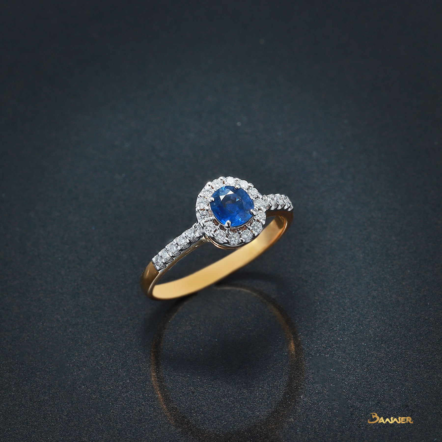 Sapphire and Diamond Halo Ring