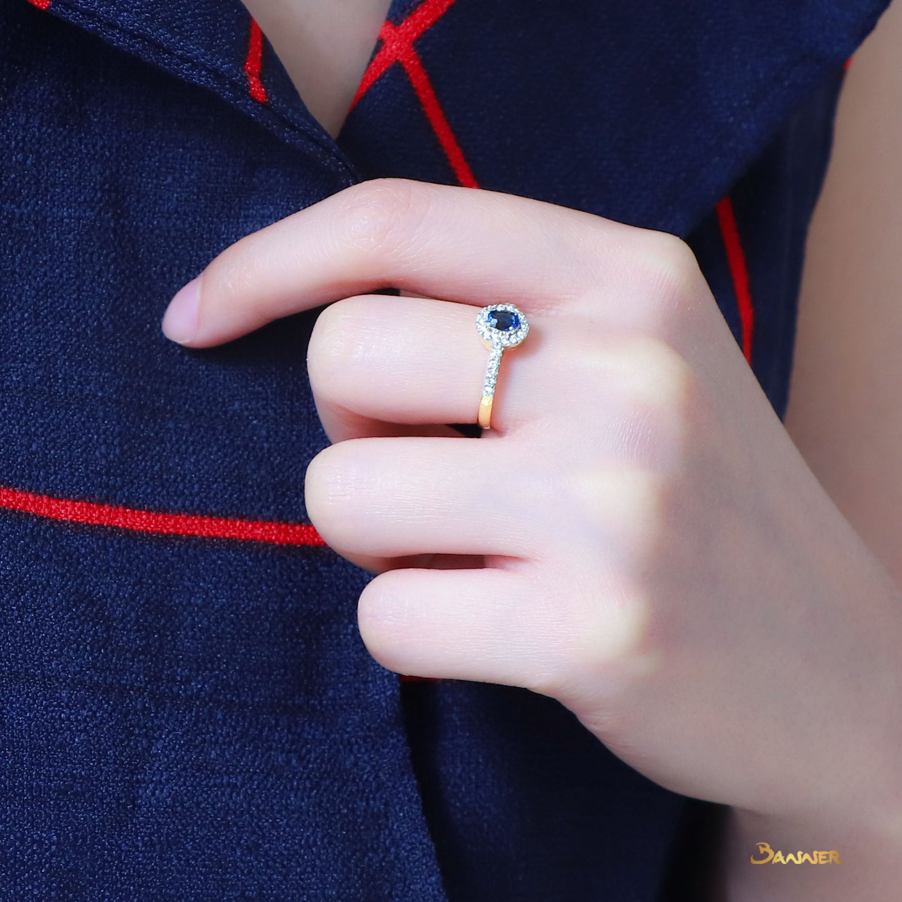 Sapphire and Diamond Halo Ring