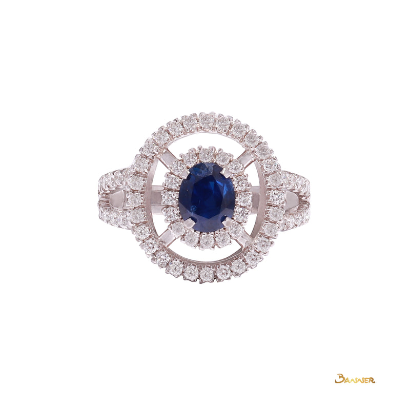 Sapphire and Diamond Double Halo Ring