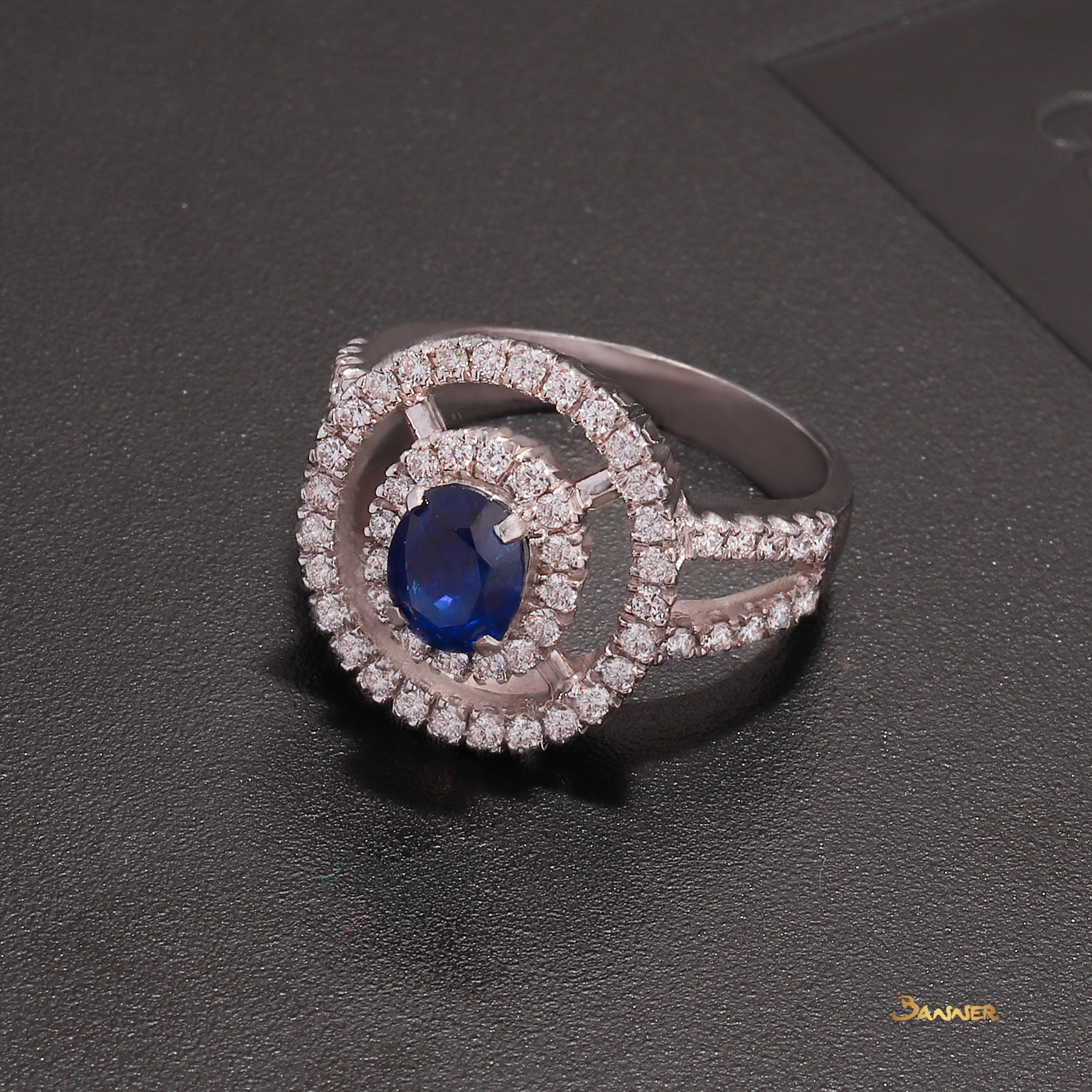 Sapphire and Diamond Double Halo Ring