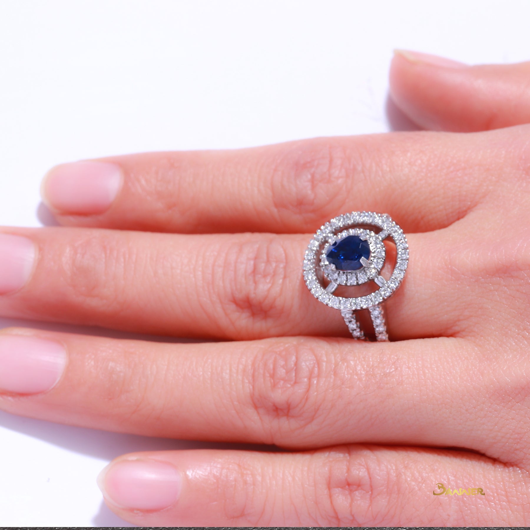 Sapphire and Diamond Double Halo Ring