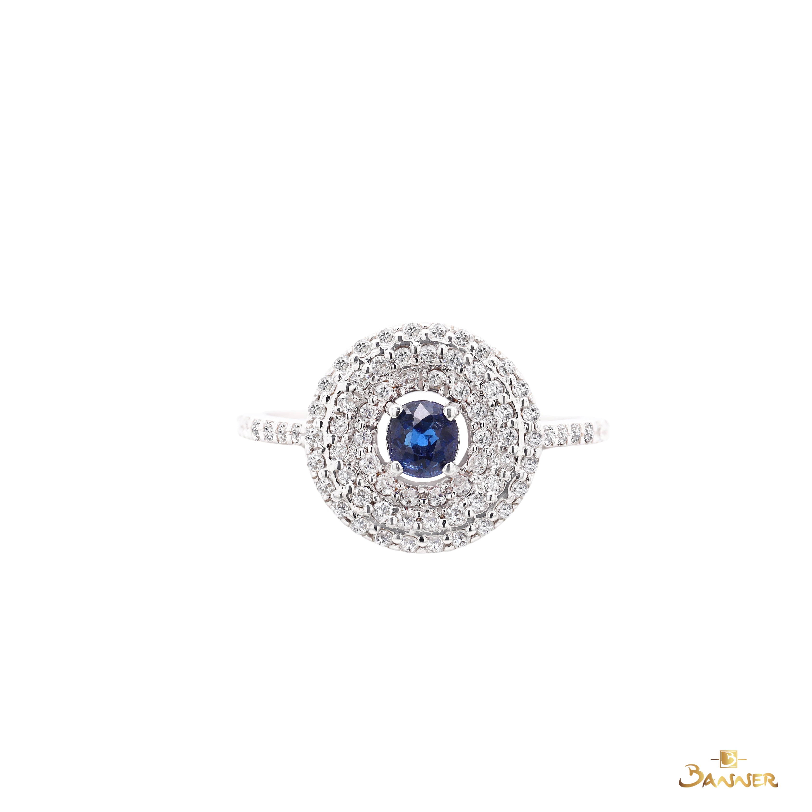 Sapphire and Diamond Triple Halo Ring
