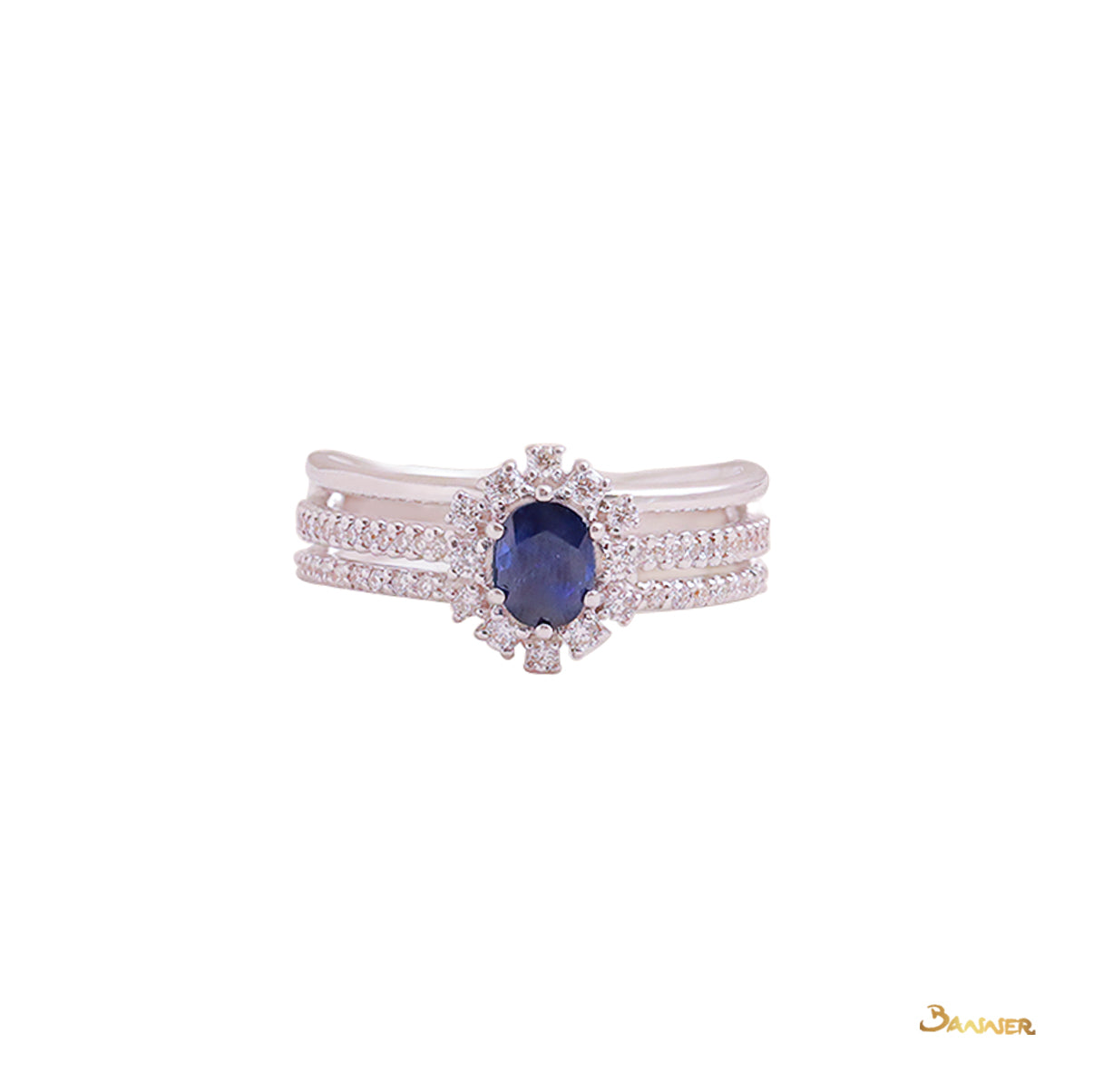 Sapphire and Diamond Halo Ring