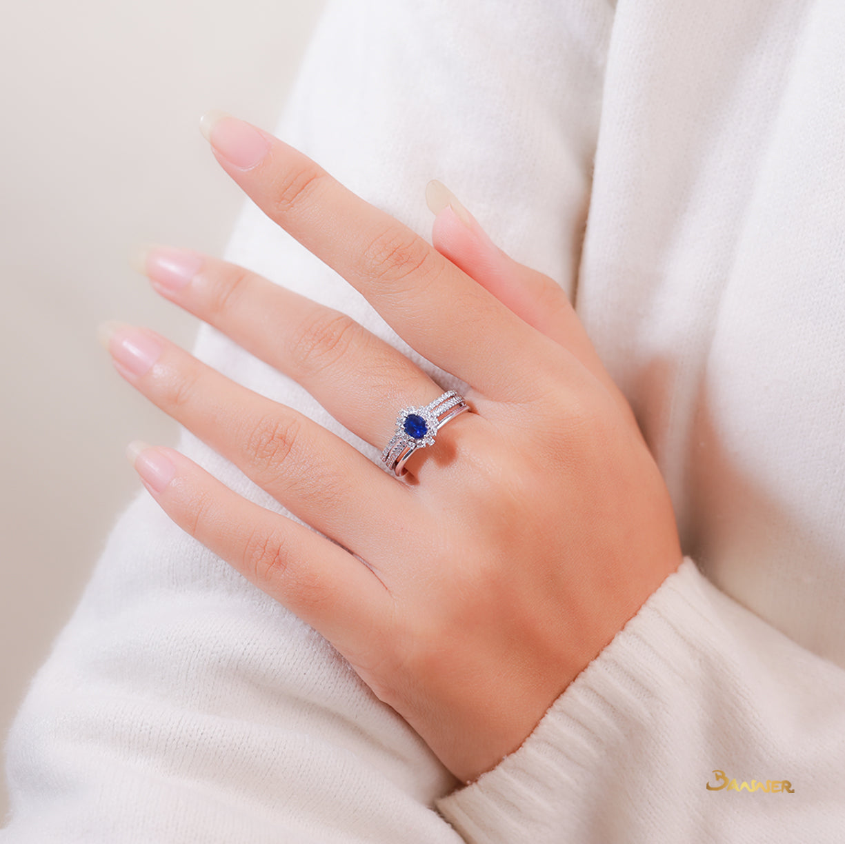 Sapphire and Diamond Halo Ring