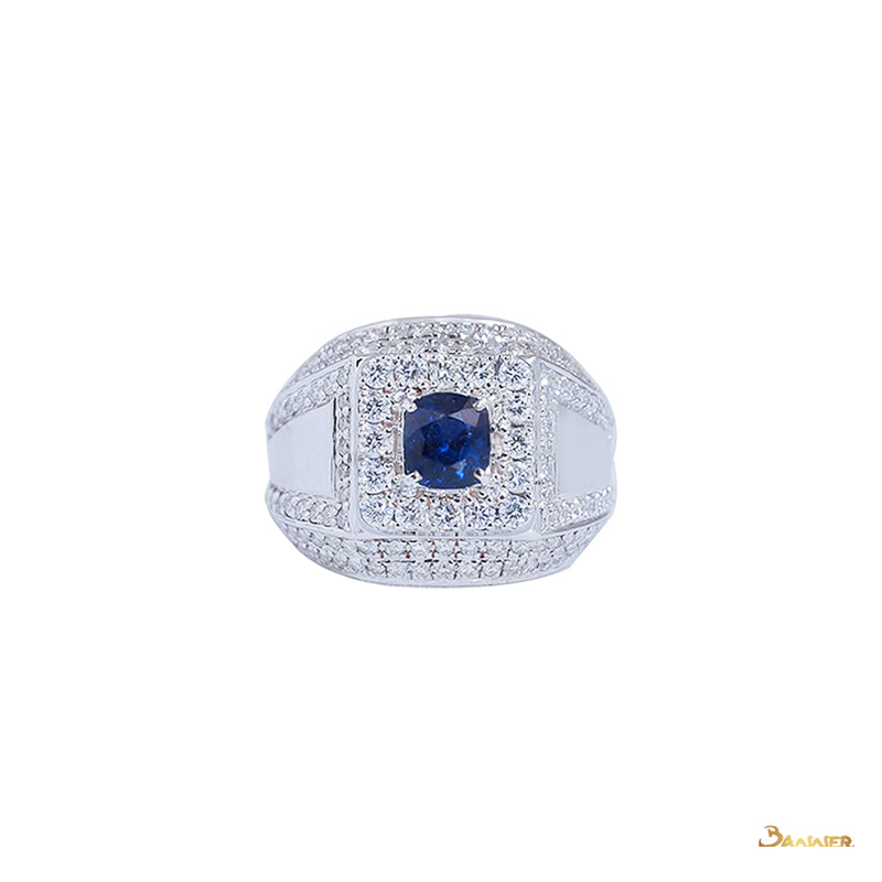 Sapphire and Diamond Halo Men Ring