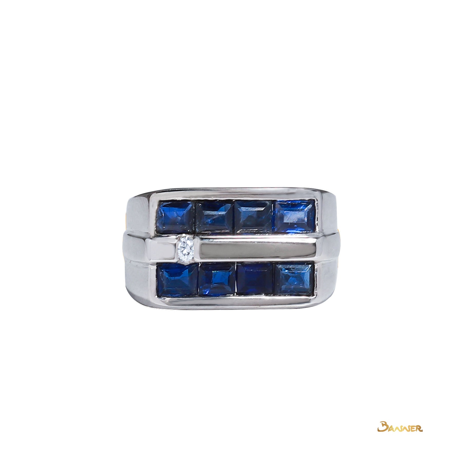 Emerald-cut Sapphire and Diamond Men's Ring