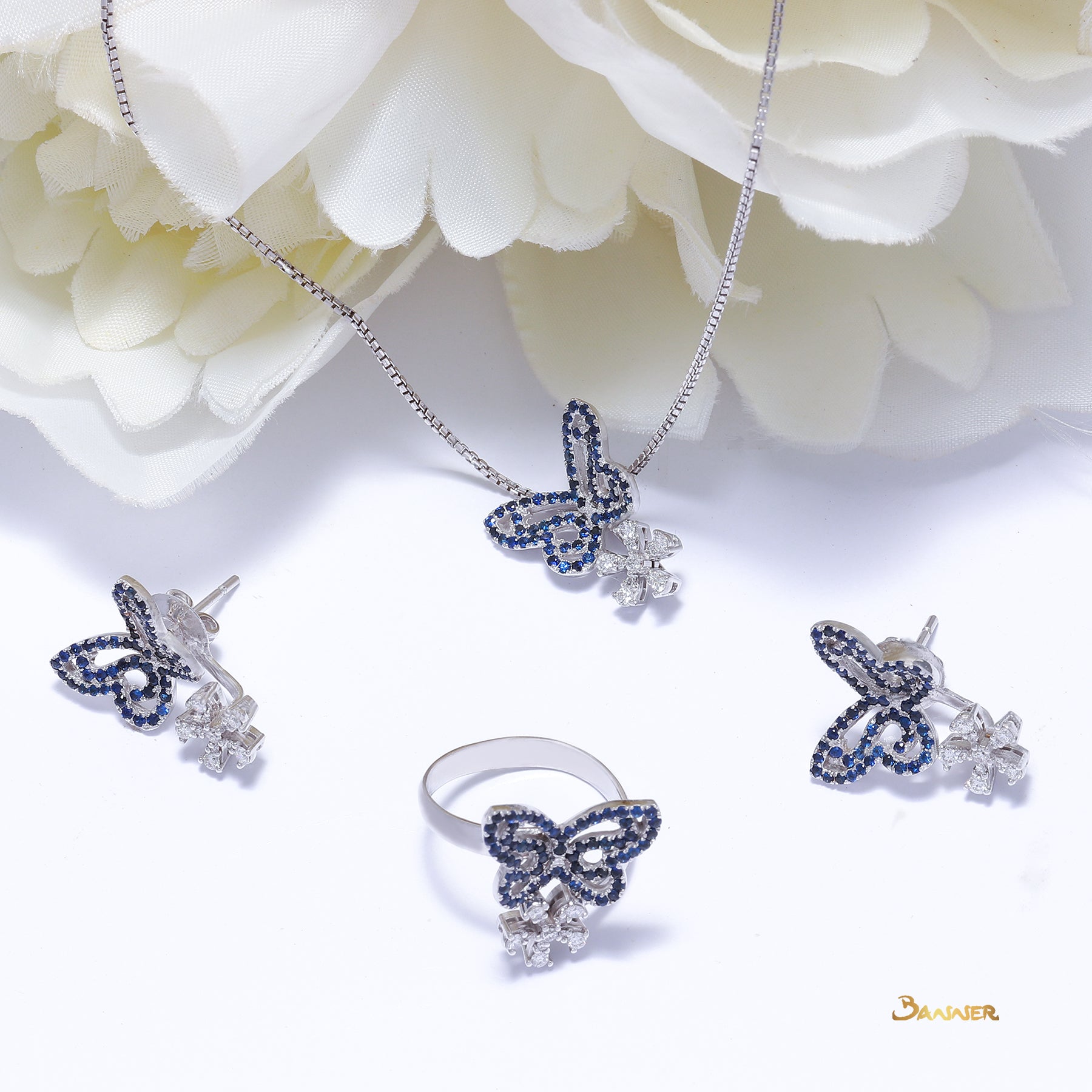 Sapphire and Diamond Butterfly Ring