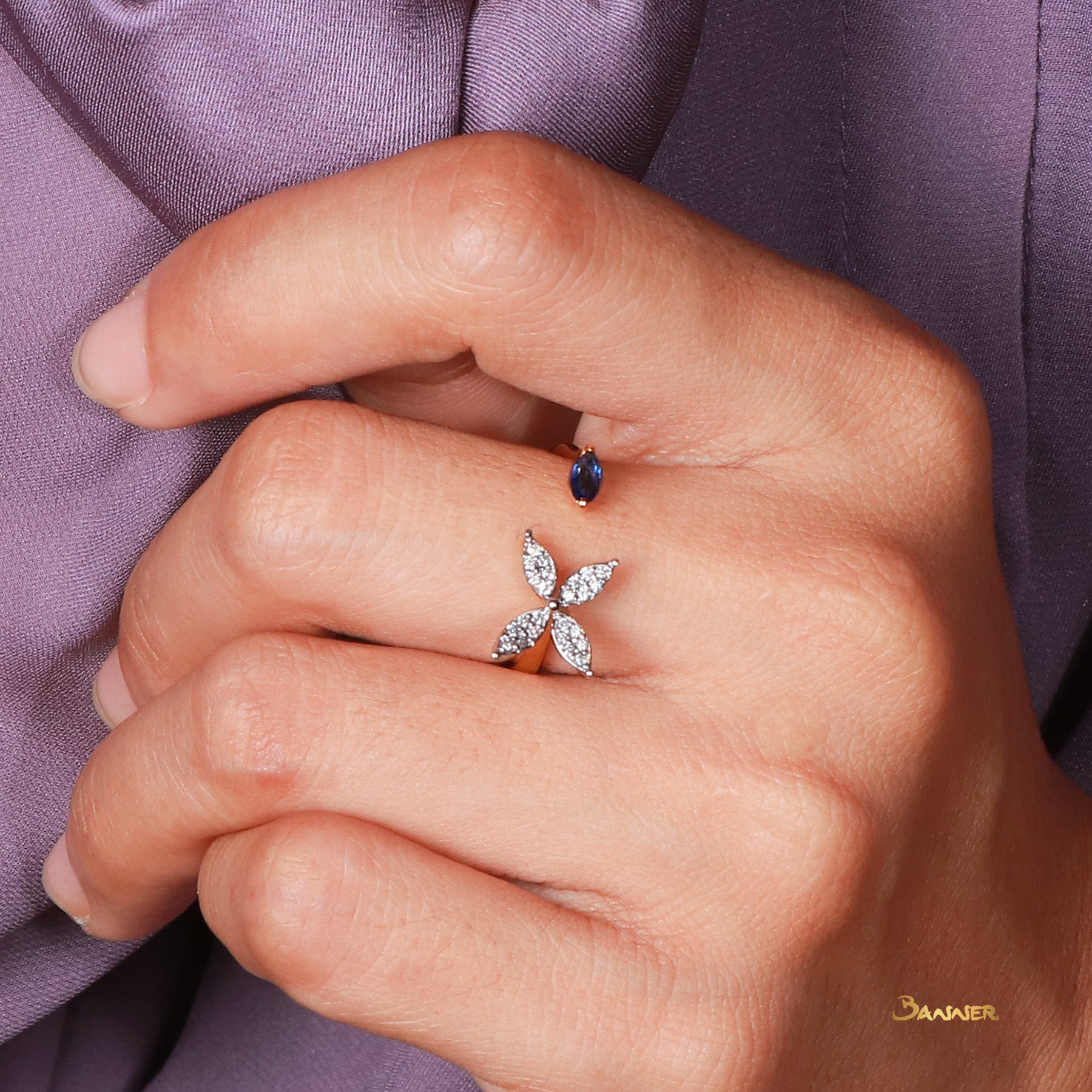 Marquise Sapphire and Diamond Butterfly Ring