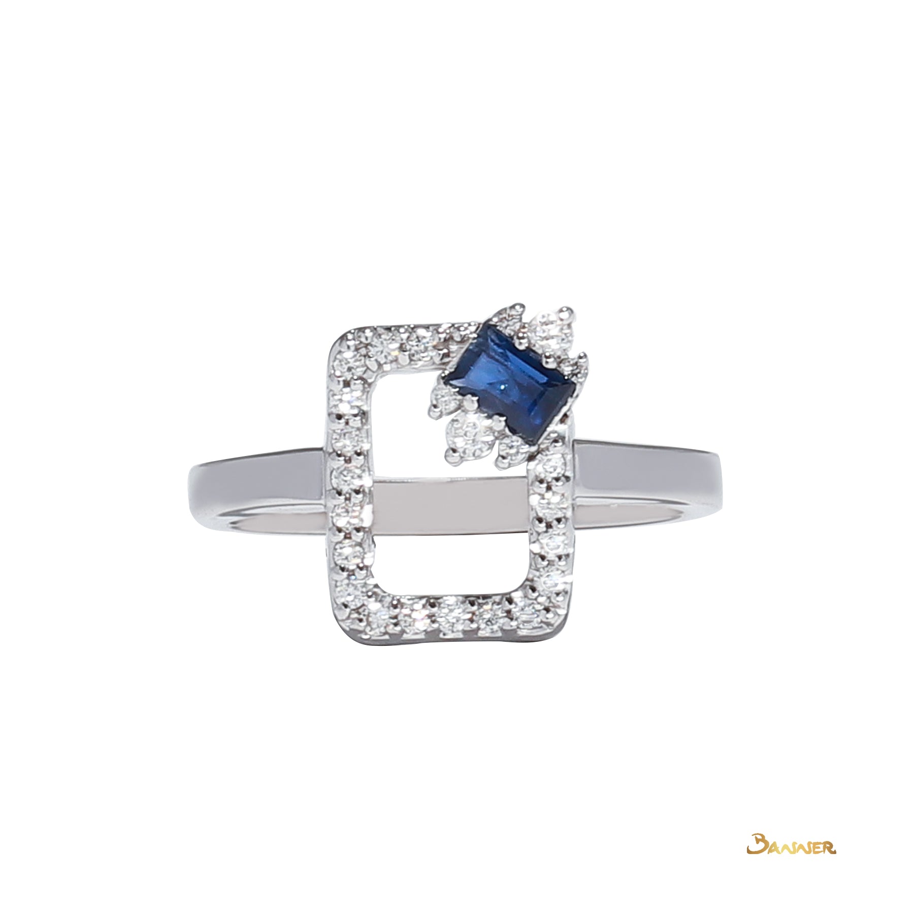 Emerald-cut Sapphire and Diamond Square Shape Ring