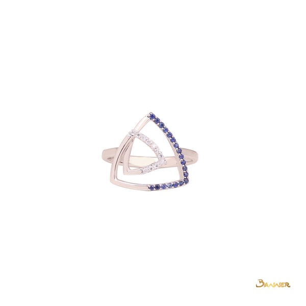 Sapphire and Diamond Double Triangle Ring