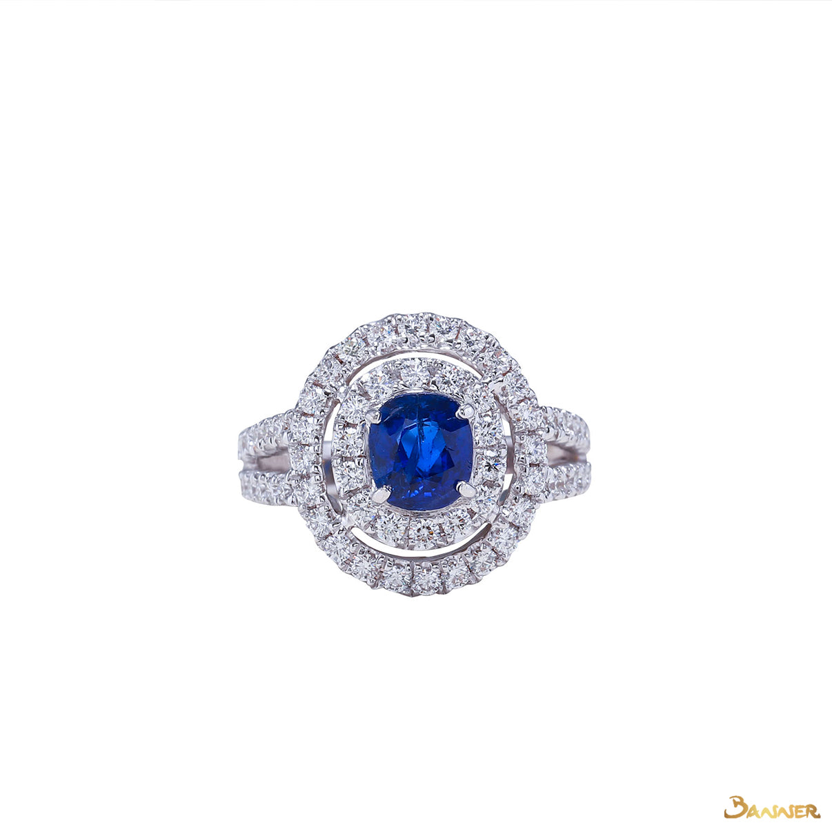 Sapphire and Diamond Two Rows Ring