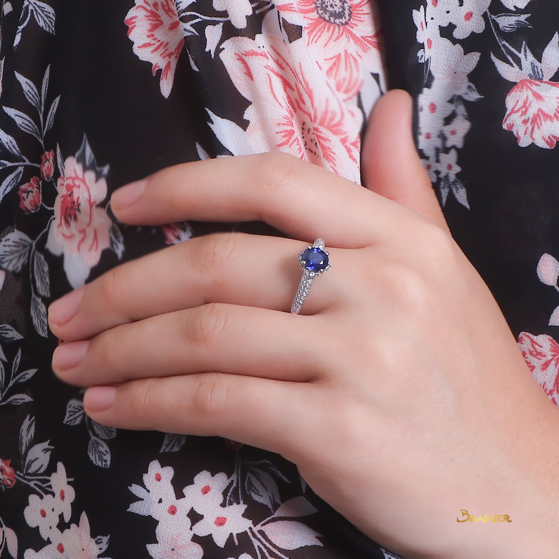 Sapphire and Diamond Micropave Setting Ring