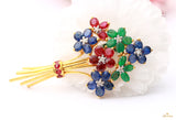 Ruby ,Sapphire and Emerald and Diamond Flower Brooch