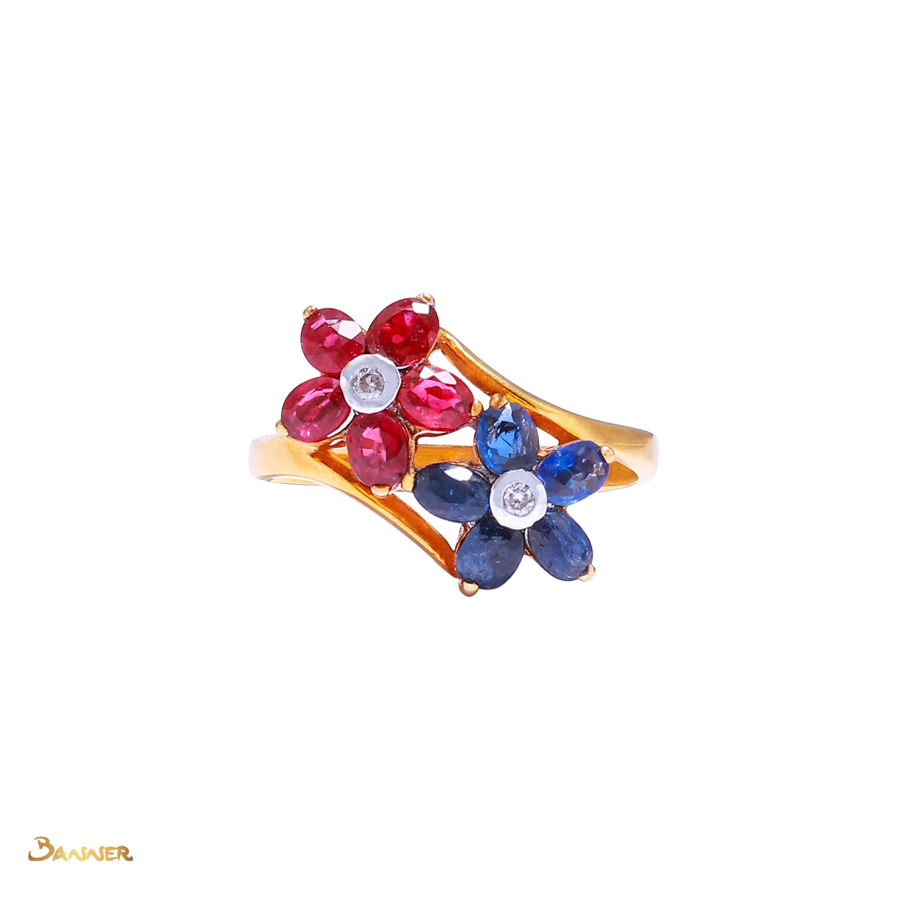 Ruby, Sapphire and Diamond Flower Ring