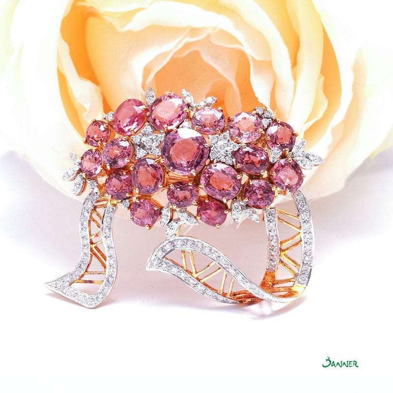 Pink Spinel and Diamond Brooch