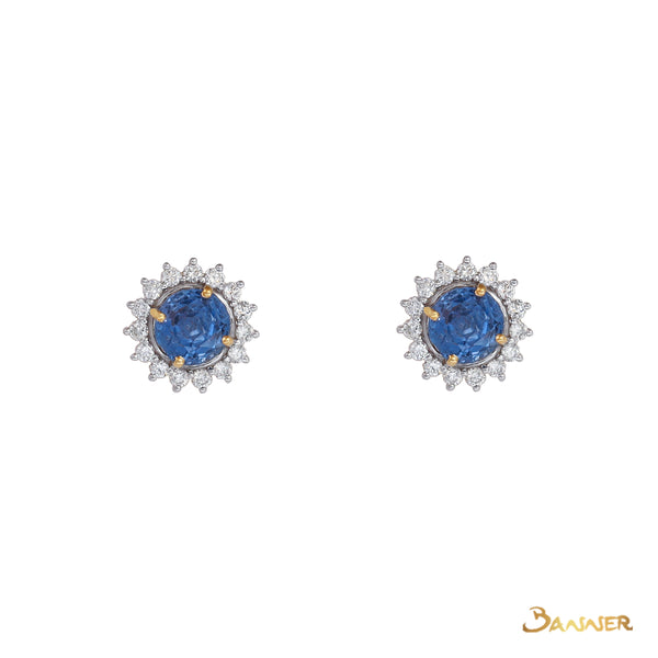 Light Blue Sapphire and Diamond Sunflower Earrings