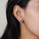 Light Blue Sapphire and Diamond Sunflower Earrings