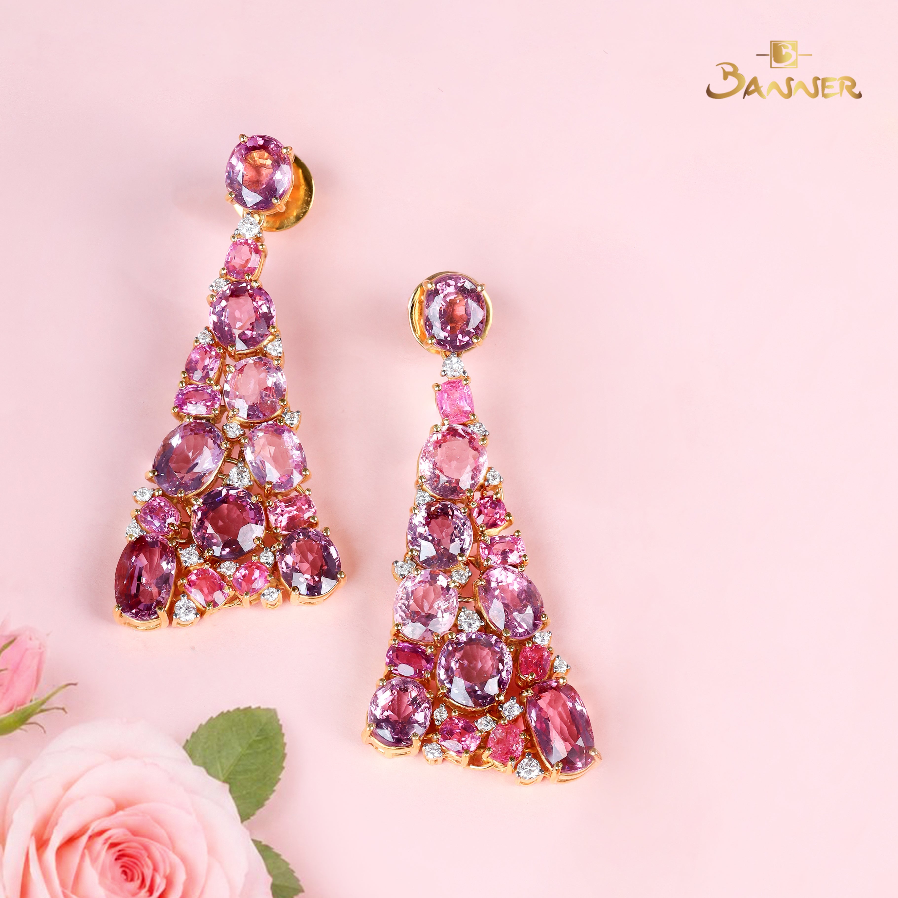 Spinel and Diamond Floral Drop Earrings