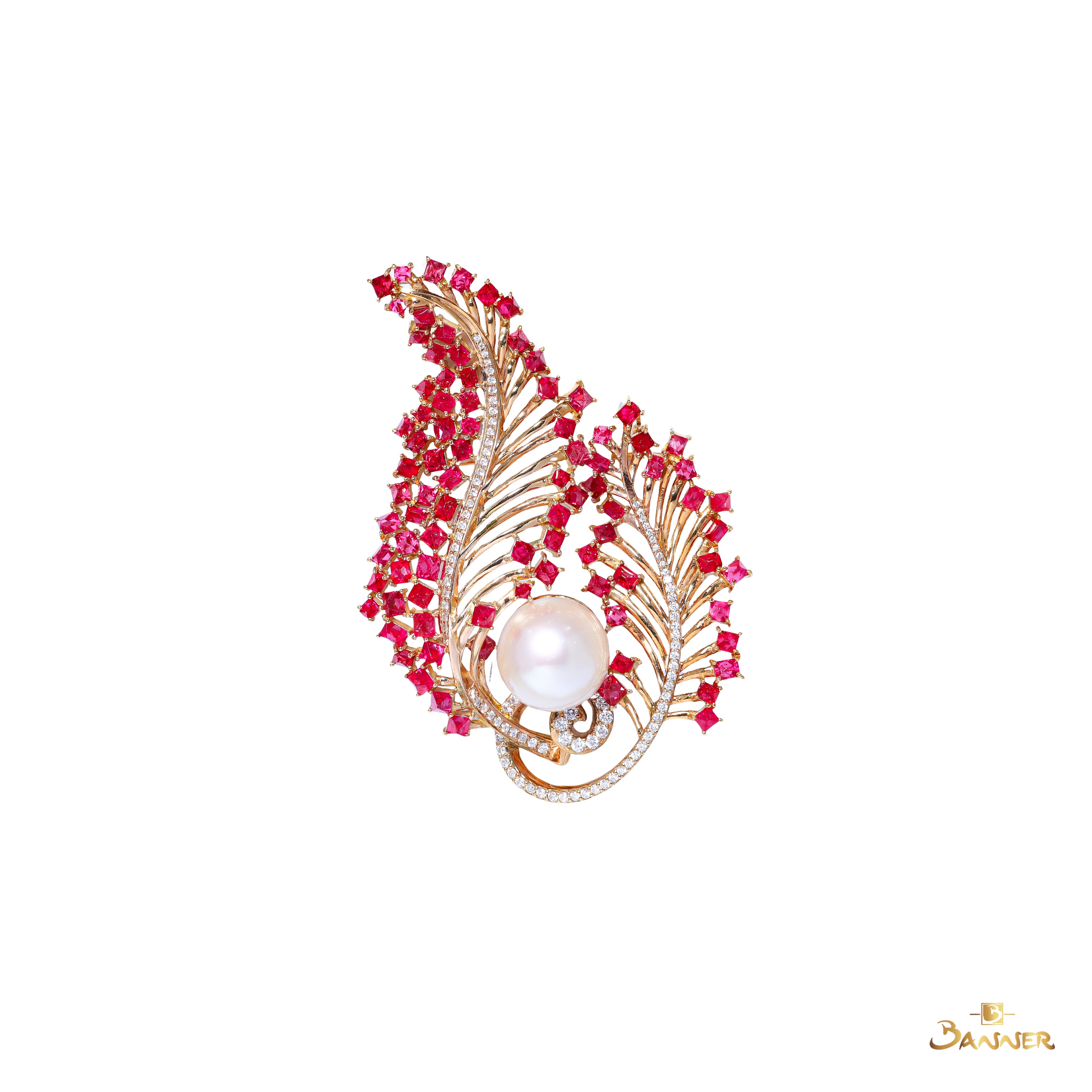 Spinel , Pearl and Diamond Brooch